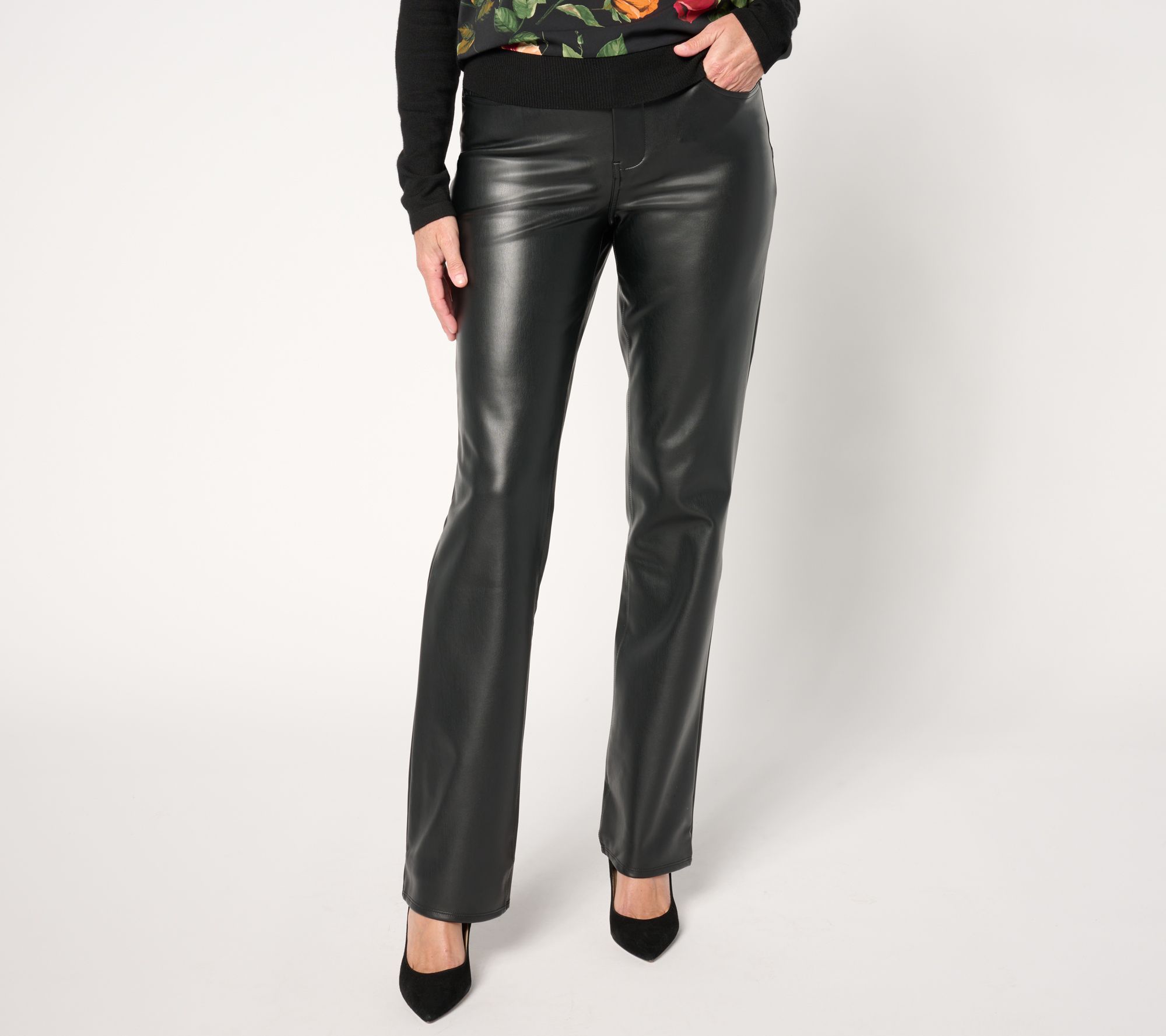 NYDJ Marilyn Straight Faux Leather Pant - Black - QVC.com