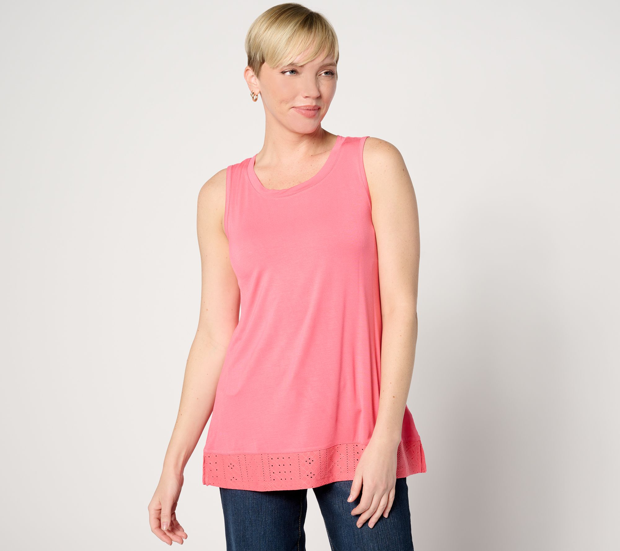 "As Is" LOGO by Lori Goldstein Knit Tank with Eyelet Hem