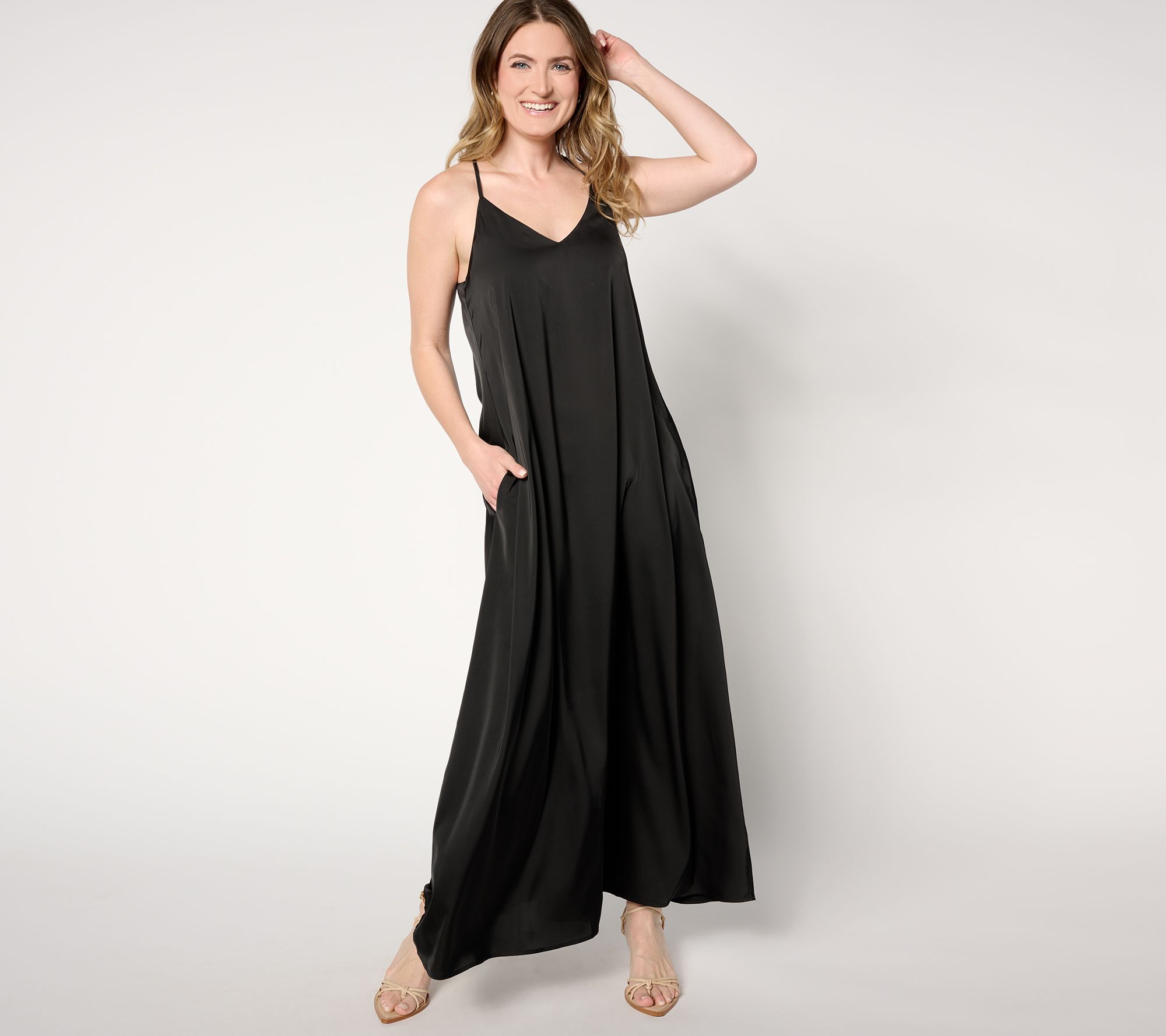 "As Is" nicole by Nicole Miller Satin Maxi Dress w/ Shelf Bra