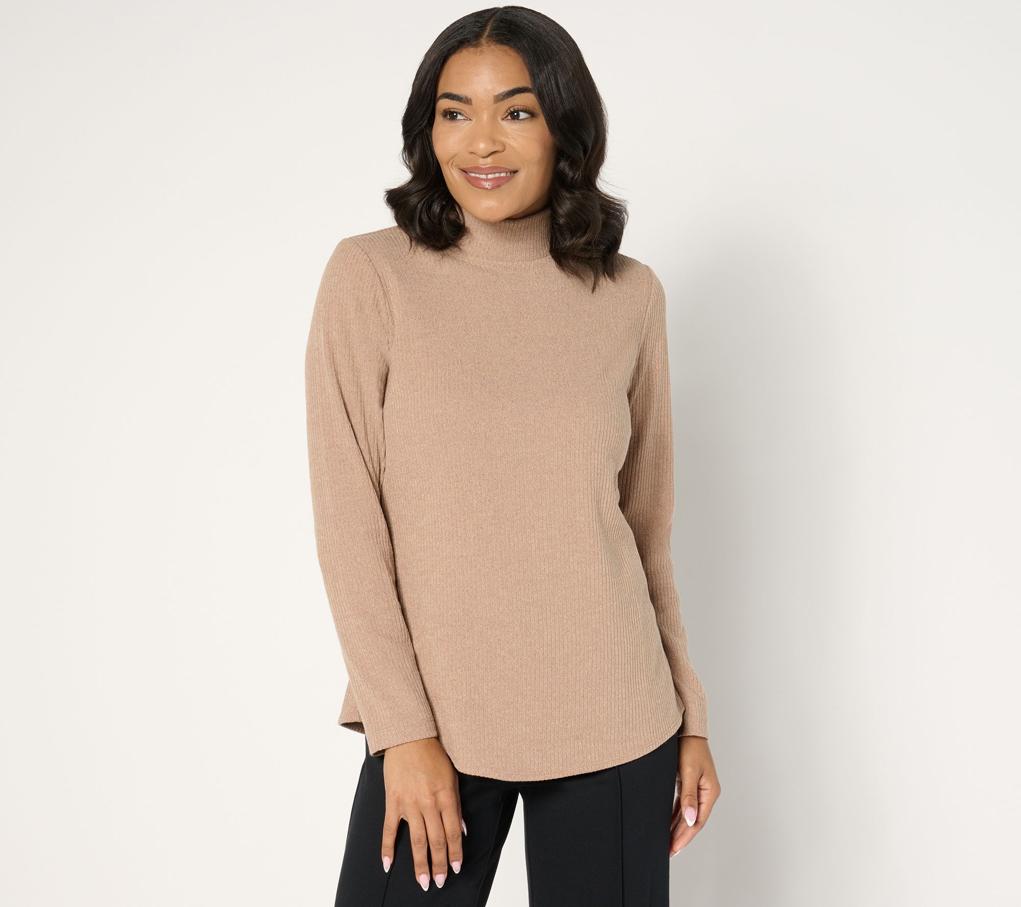 Susan Graver Lifestyle Melange Rib Long-Sleeve Mock-Neck Top