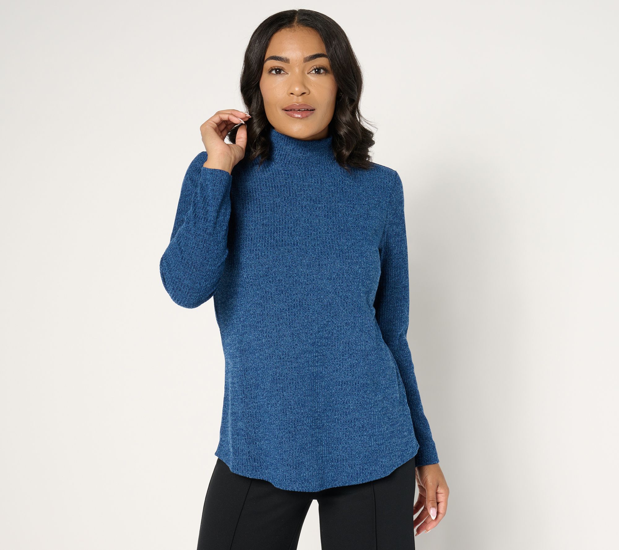Susan Graver Lifestyle Melange Rib Long-Sleeve Mock-Neck Top