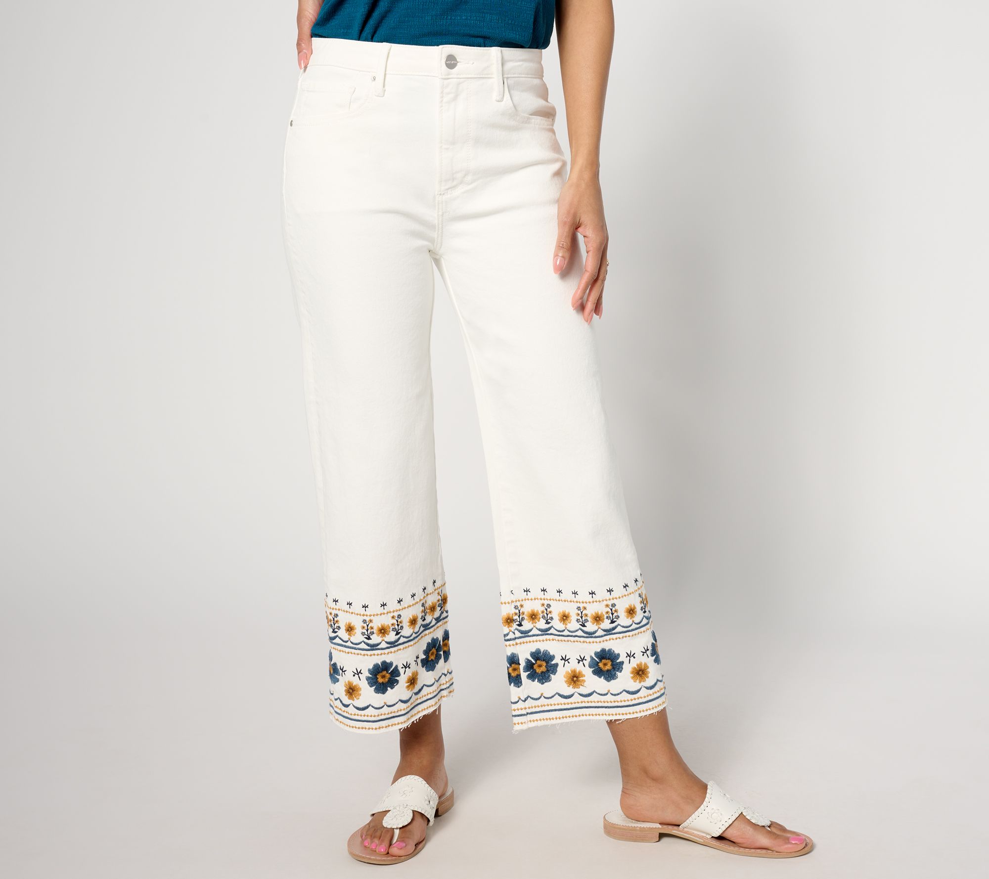 "As Is" Driftwood Jeans Charlee Wide Leg Embroidered Crop- Golden