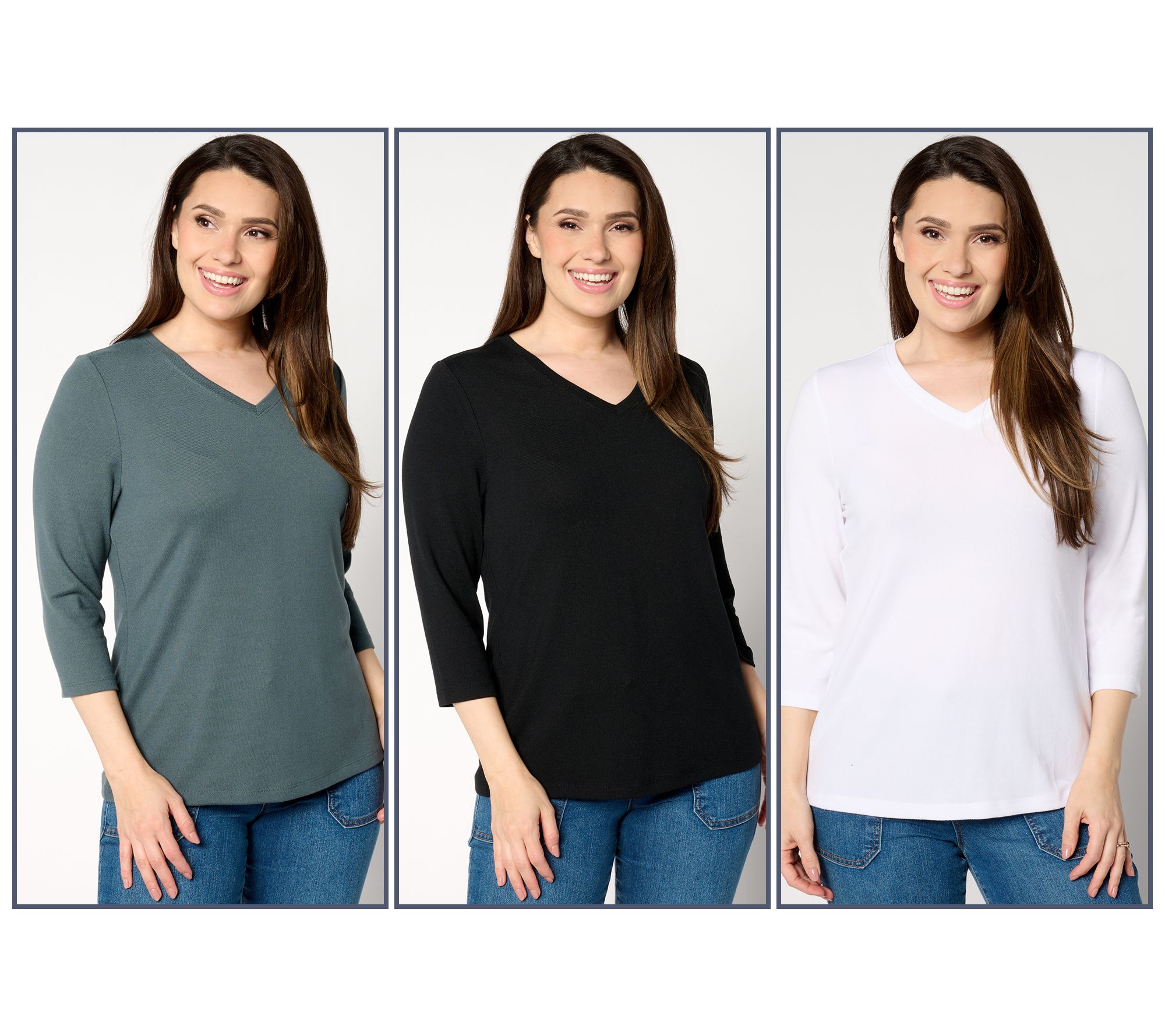 "As Is" Denim & Co. Essentials Heavenly Jersey 3-Pack 3/4 Sleeve Tops