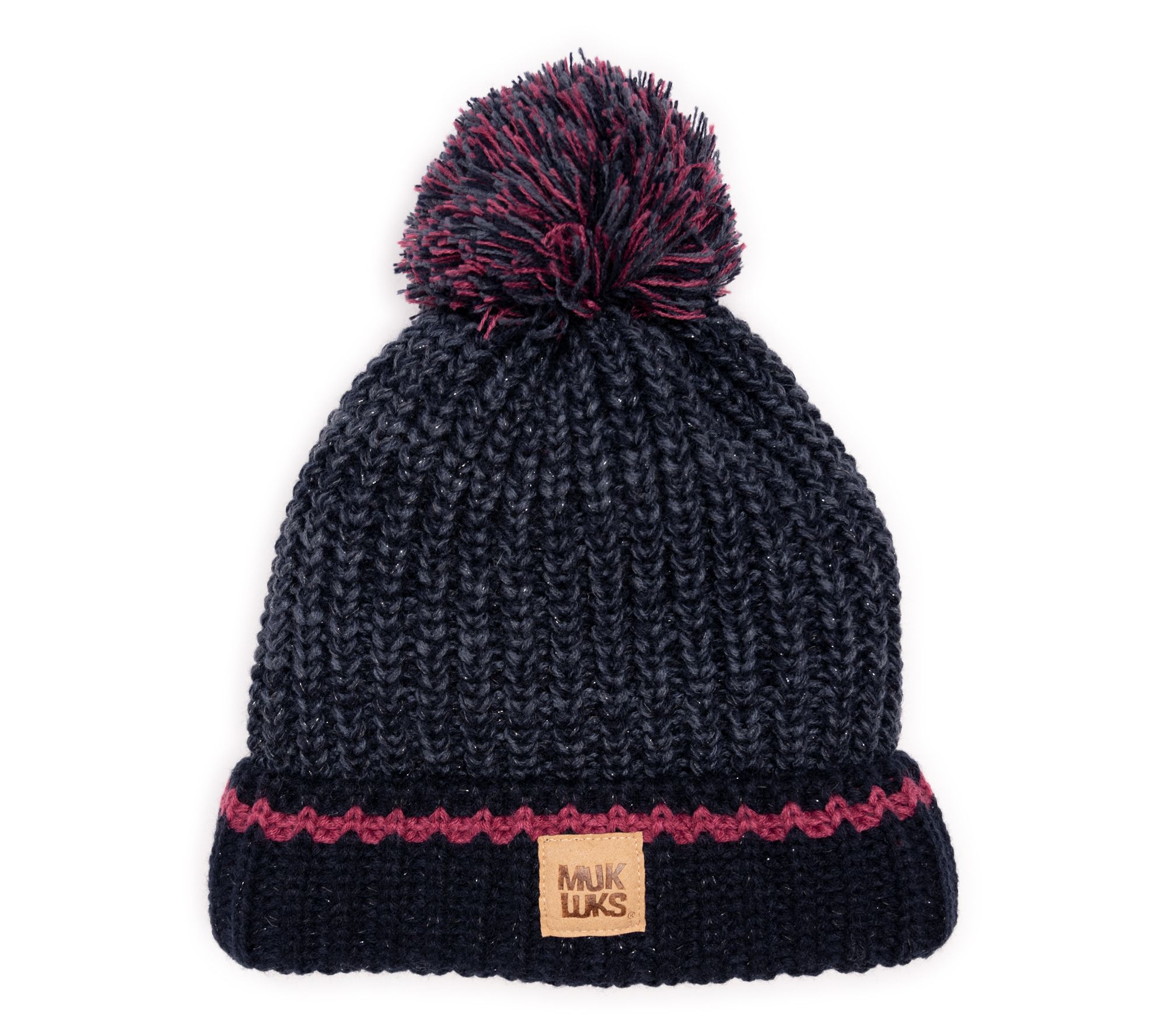 MUK LUKS Women's Marled Chunky Stitch Pom-Pom Beanie