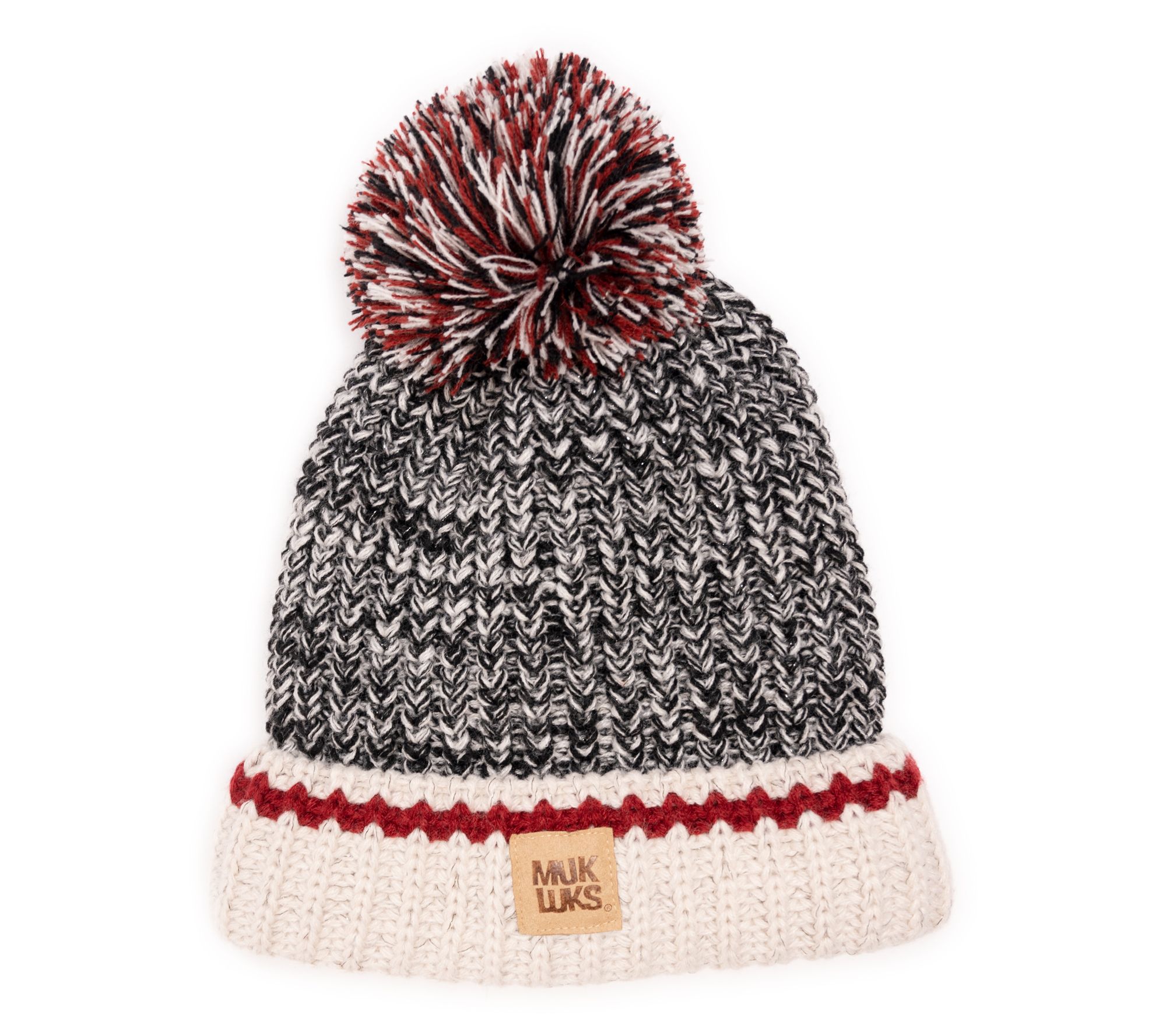 MUK LUKS Women's Marled Chunky Stitch Pom-Pom Beanie