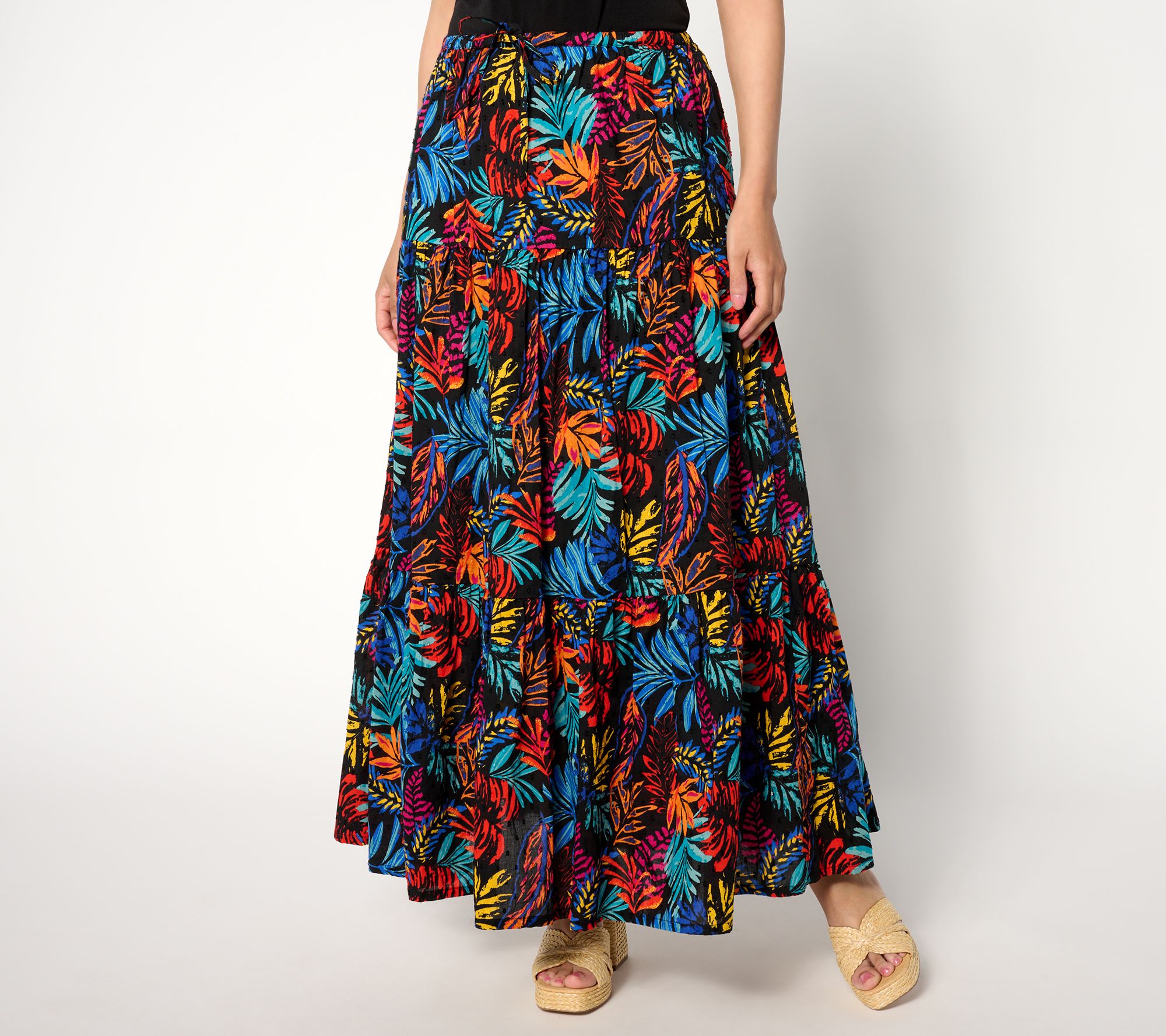 "As Is" Destination 365 Petite Printed Clip Jacquard Tiered Skirt
