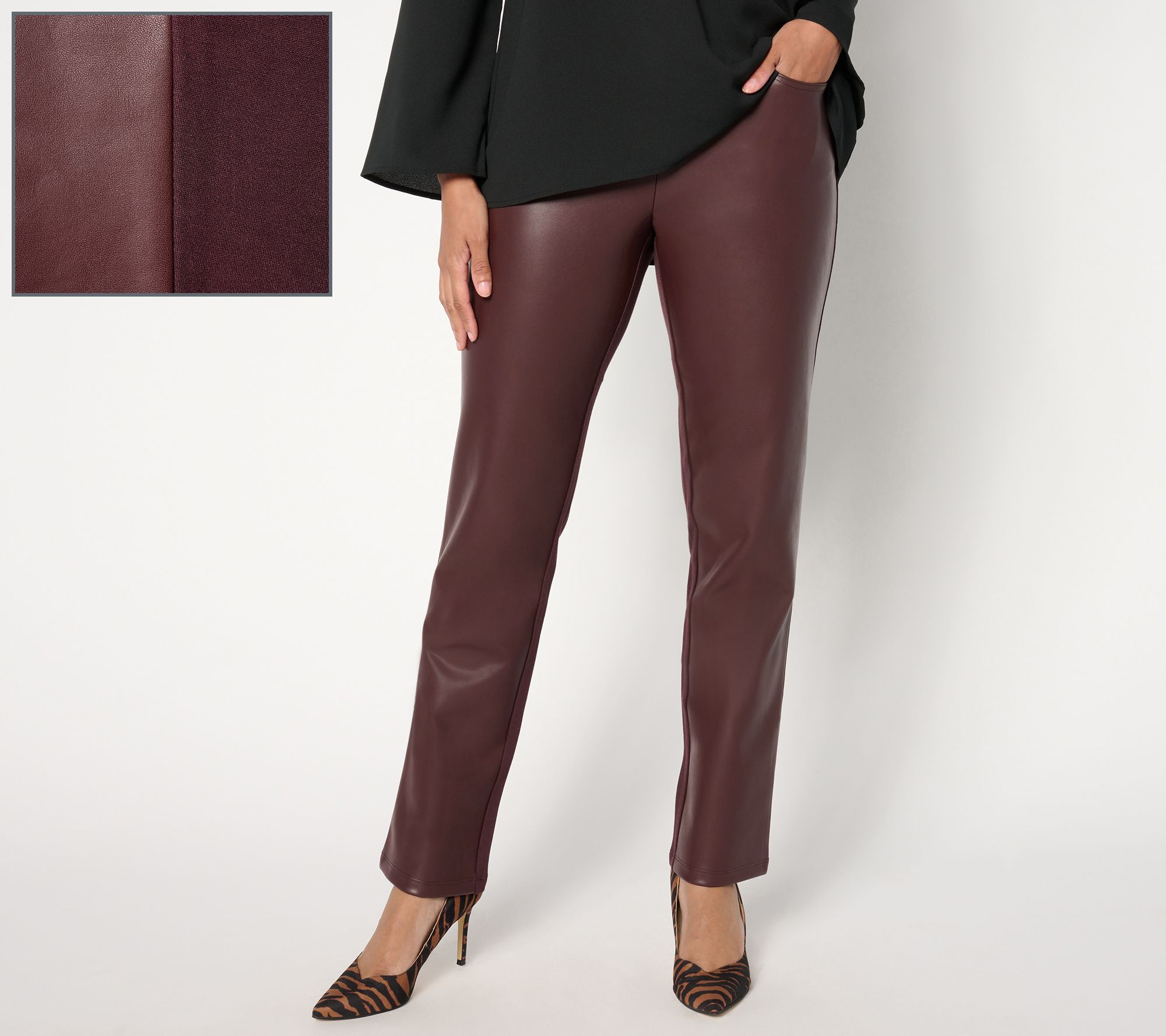 "As Is" Belle by Kim Gravel Petite Faux Leather Front, Ponte Back Pant