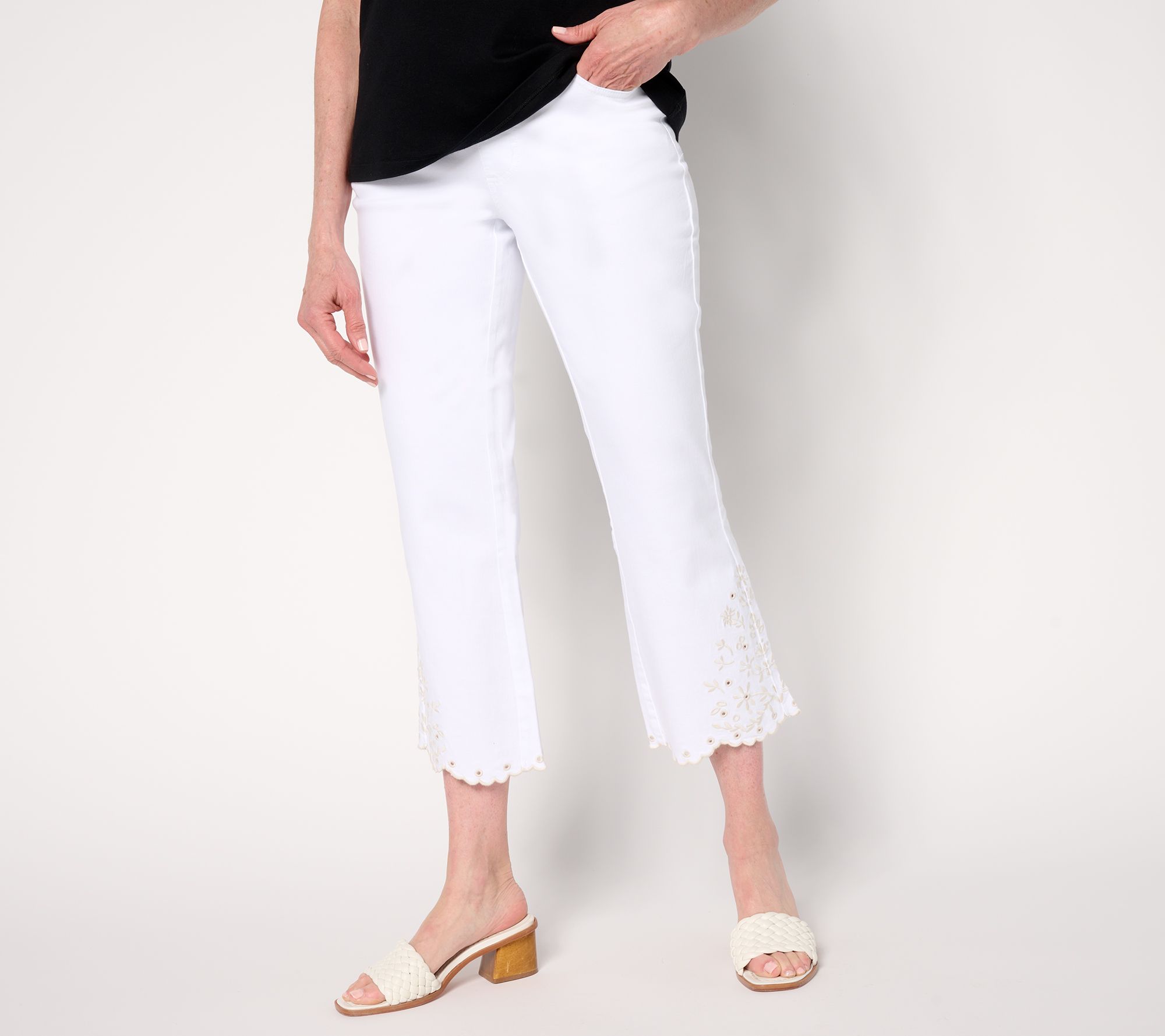 Belle by Kim Gravel Petite TripleLuxe Twill Eyelet Cropped Jean