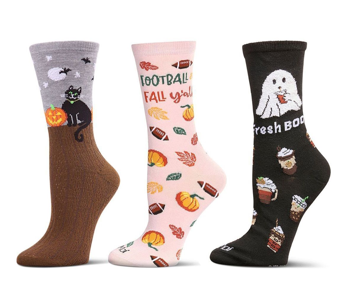 Memoi Women's Set of 3 Festive for Fall Crew Socks