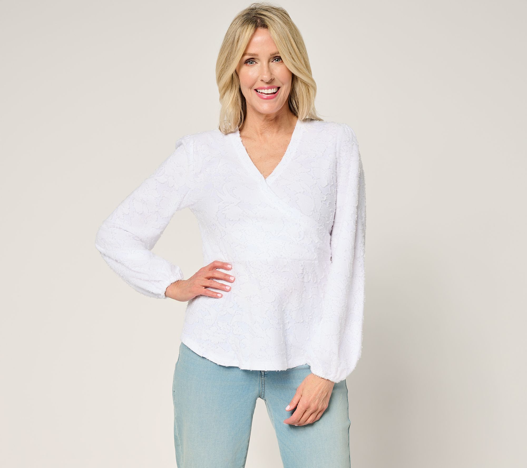 Studio Park x Terri Conn Faux Wrap Textured Knit Top