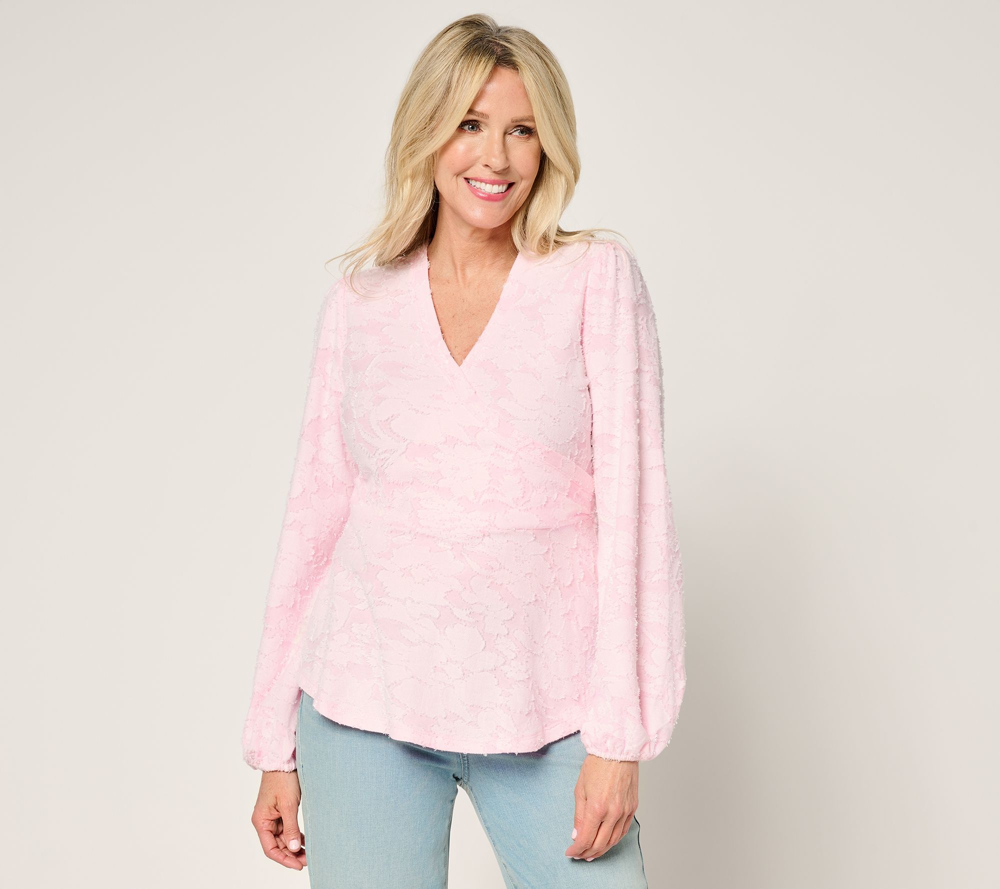 Studio Park x Terri Conn Faux Wrap Textured Knit Top