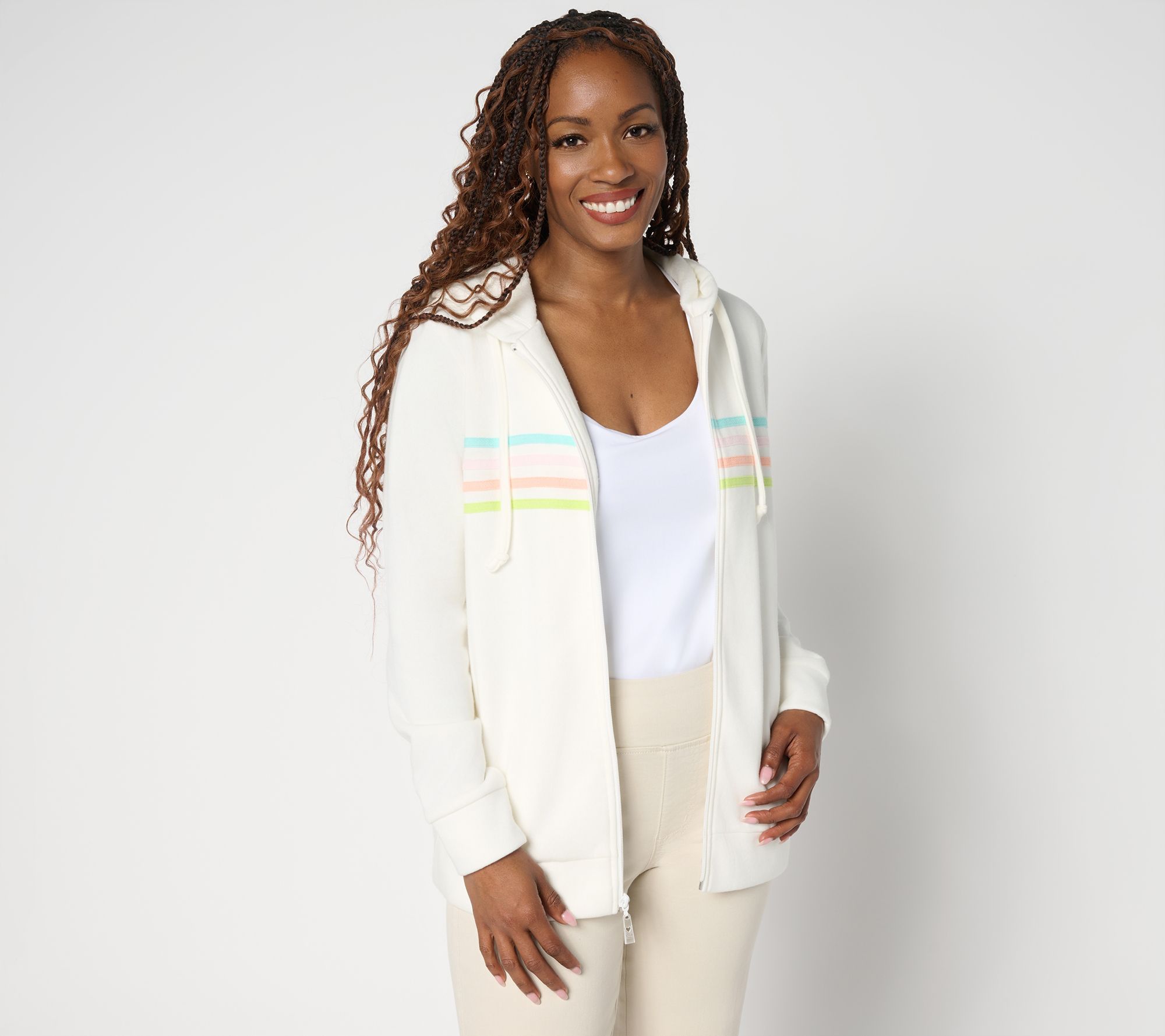 Belle Body by Kim Gravel Sponge Fleece Striped Twill Tape Hoodie
