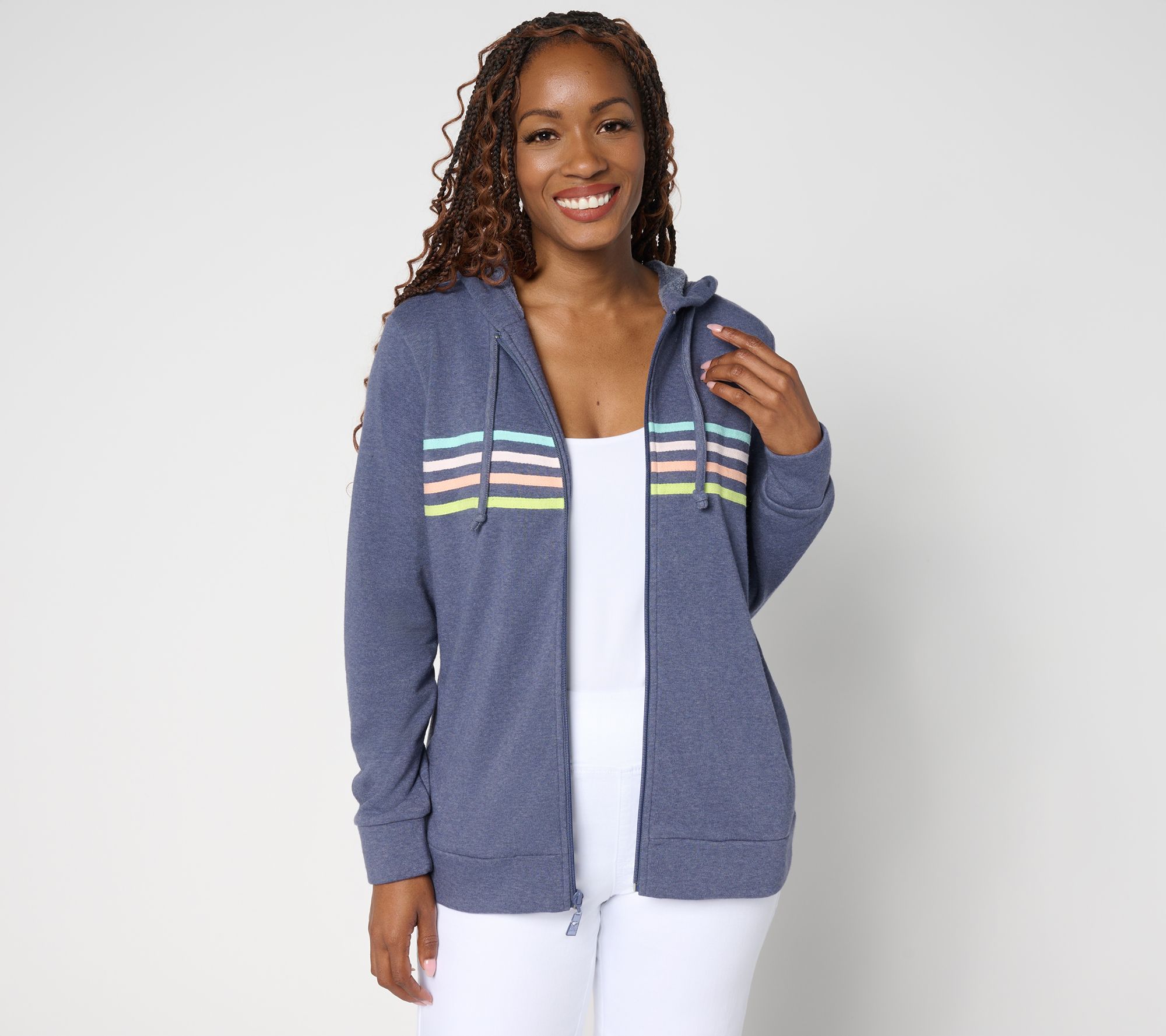 Belle Body by Kim Gravel Sponge Fleece Striped Twill Tape Hoodie