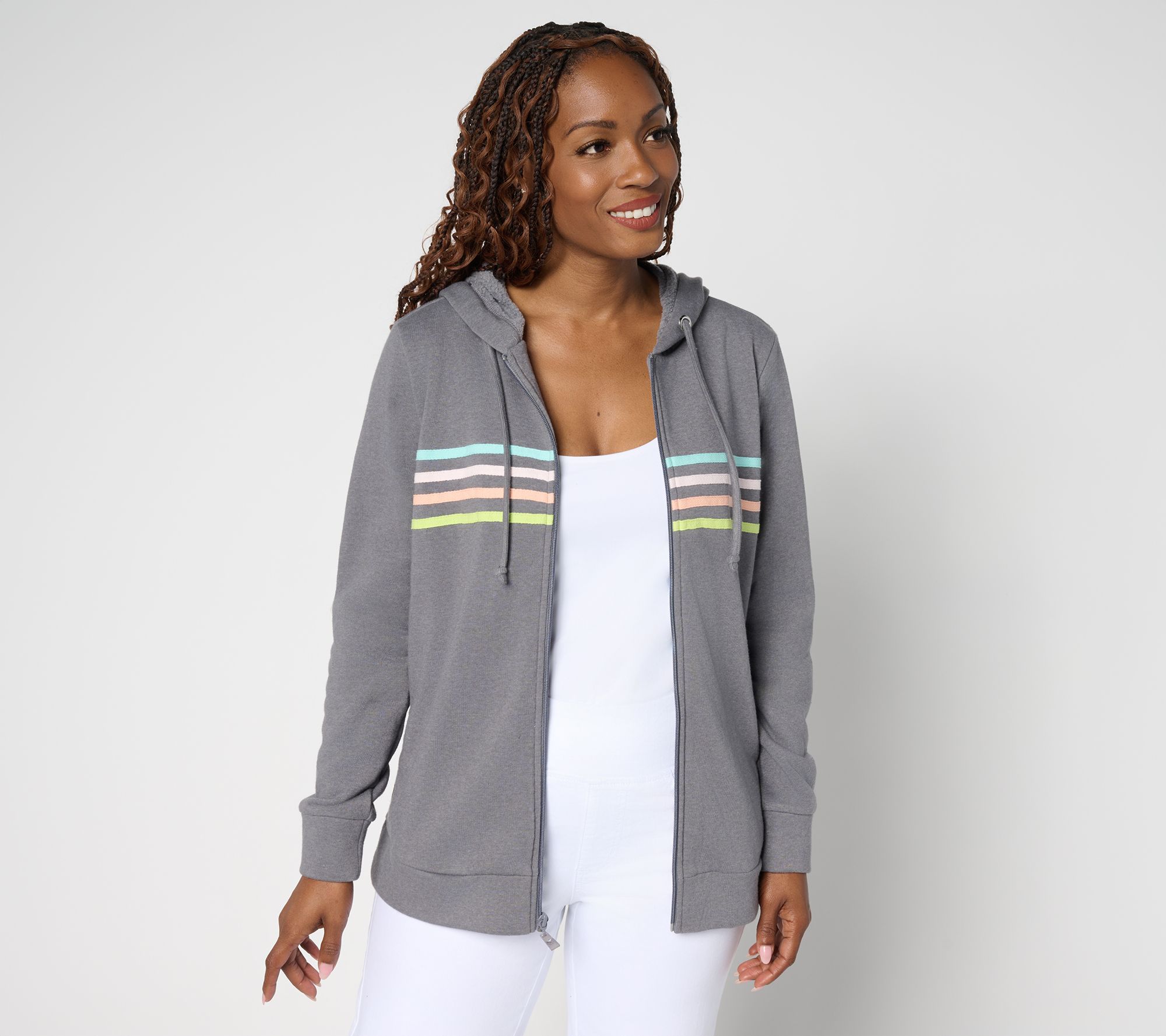 Belle Body by Kim Gravel Sponge Fleece Striped Twill Tape Hoodie