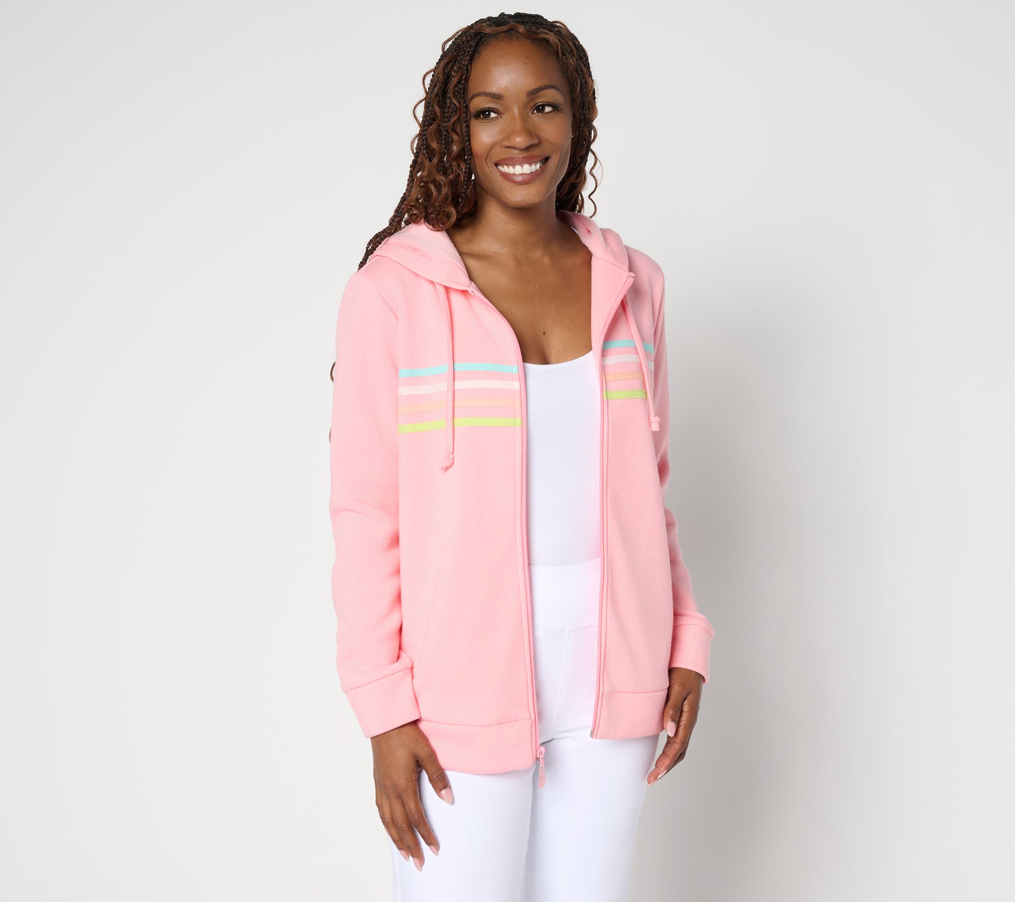 Belle Body by Kim Gravel Sponge Fleece Striped Twill Tape Hoodie