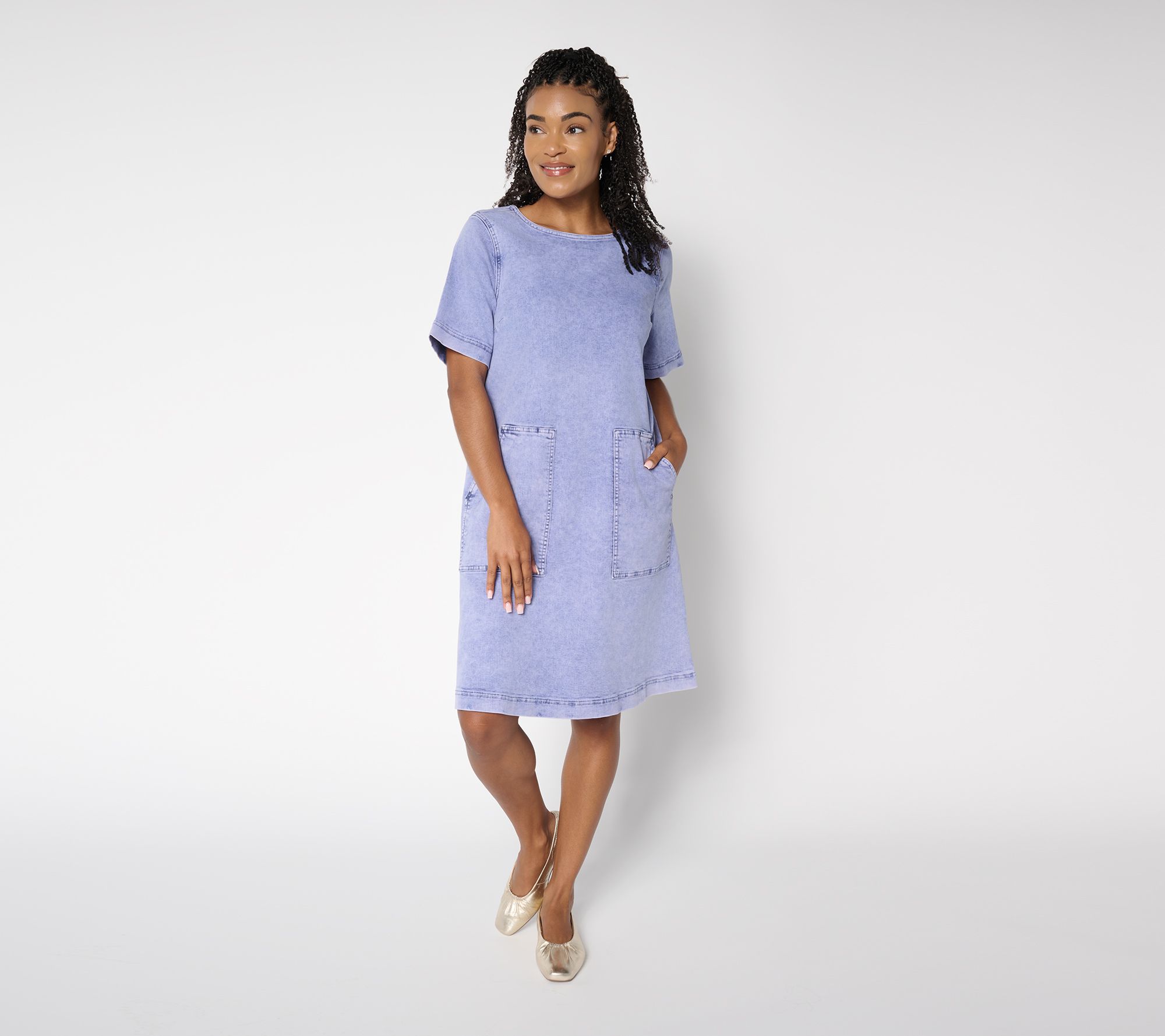 LOGO by Lori Goldstein Regular Elbow Sleeve Denim Dress