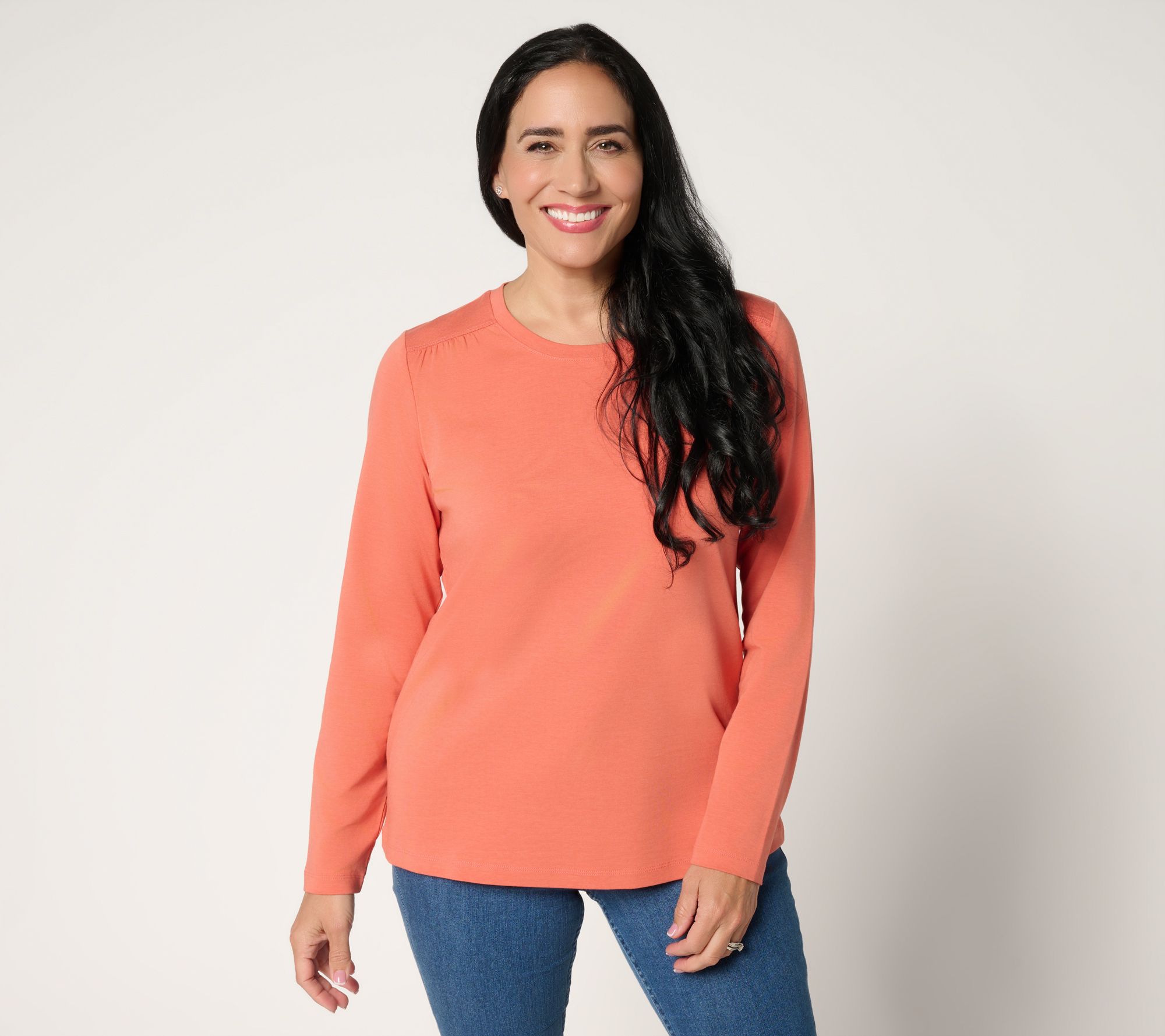 Denim & Co. Essentials Favorite Jersey Round Neck Top with Ruching