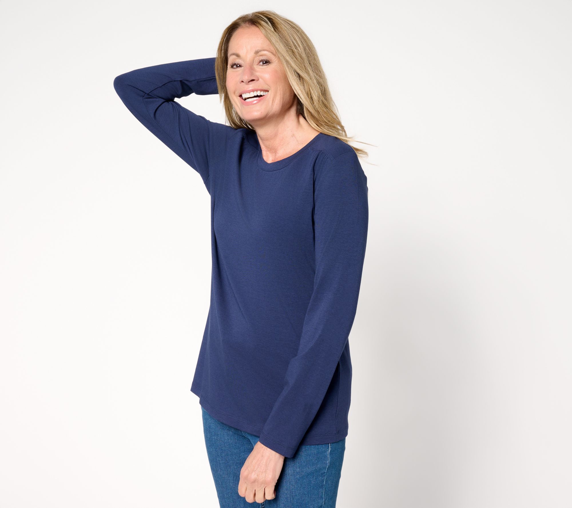 Denim & Co. Essentials Favorite Jersey Round Neck Top with Ruching