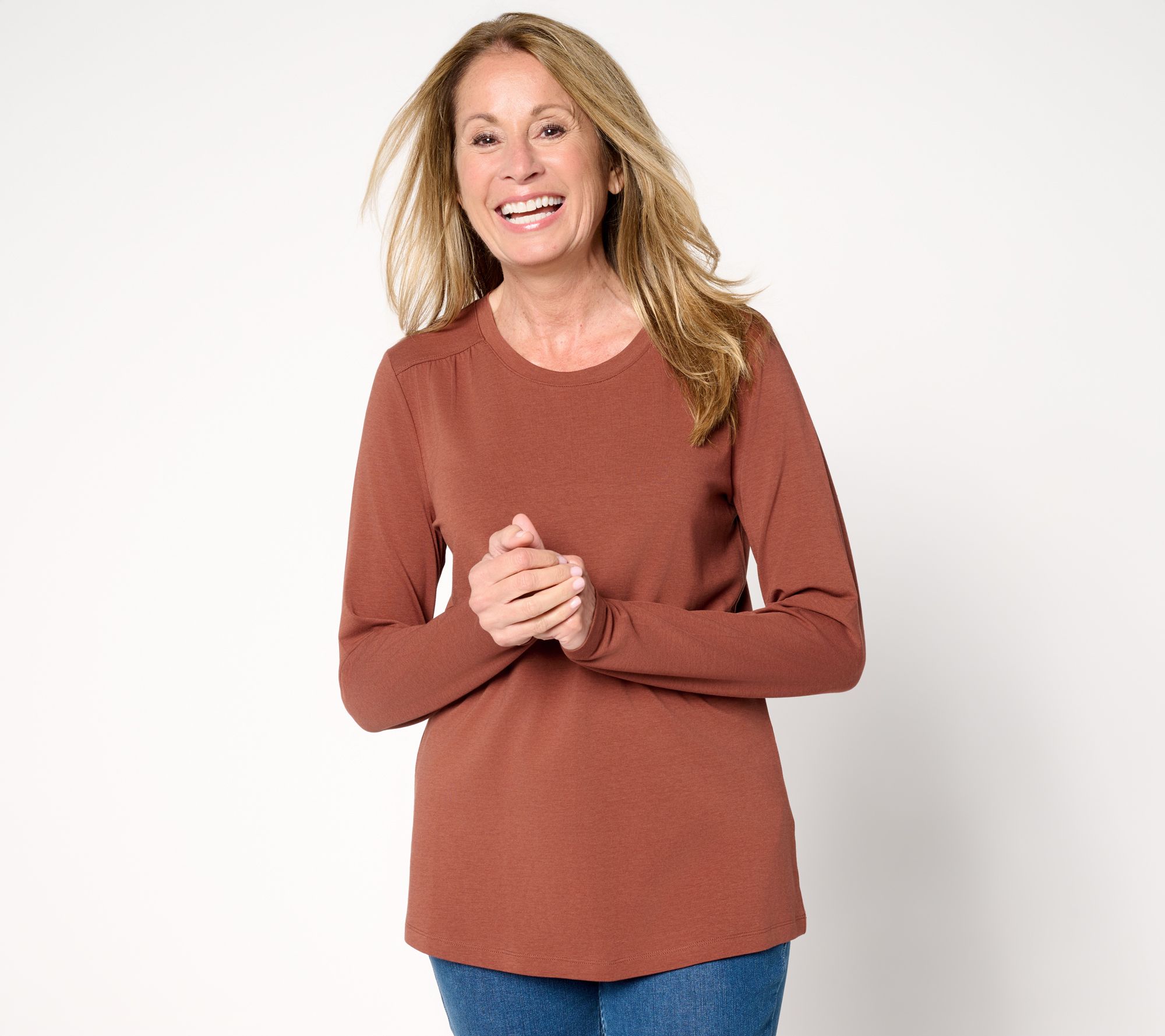 Denim & Co. Essentials Favorite Jersey Round Neck Top with Ruching