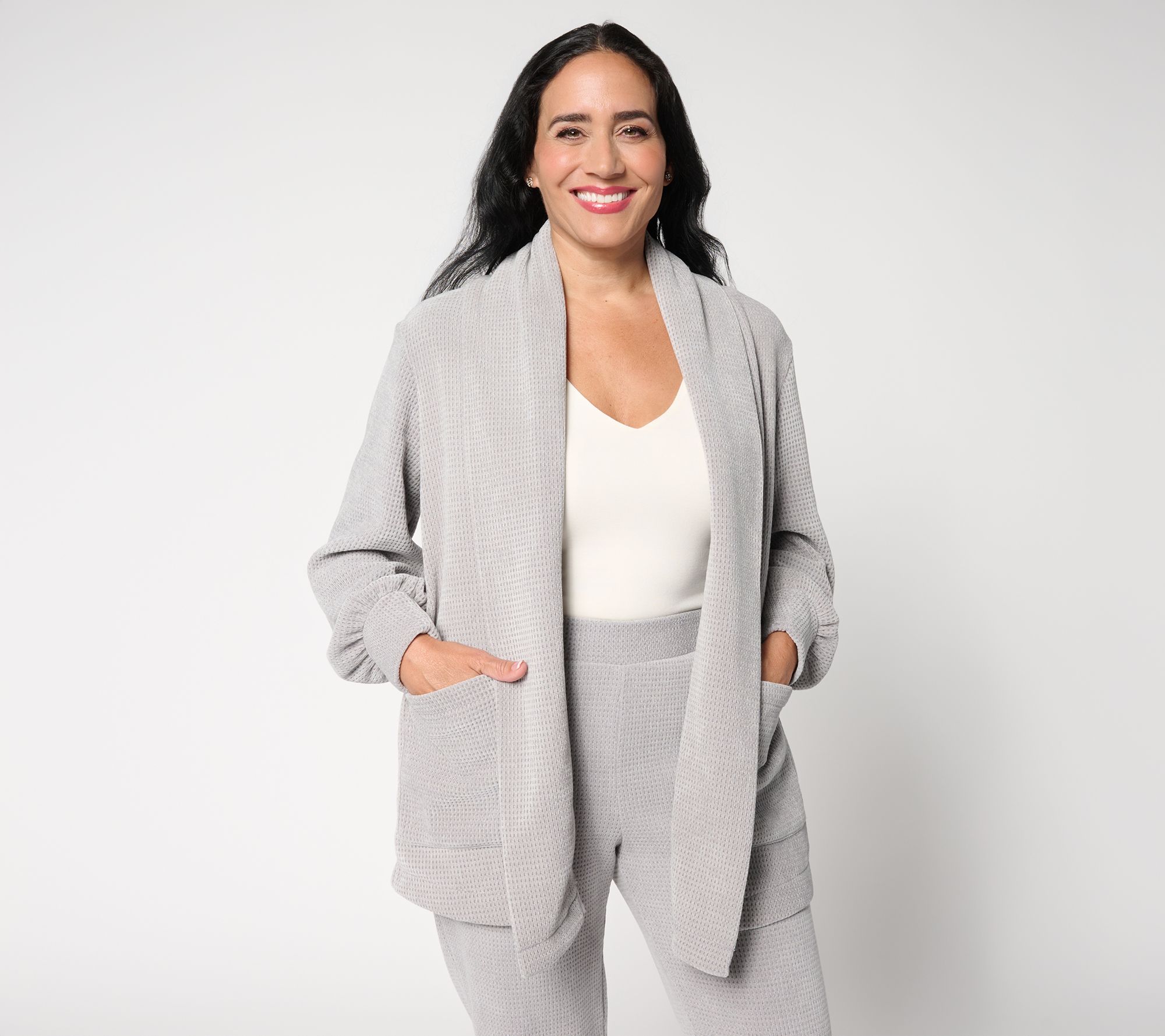 Modern Soul Chenille Waffle Knit Open Front Cardigan