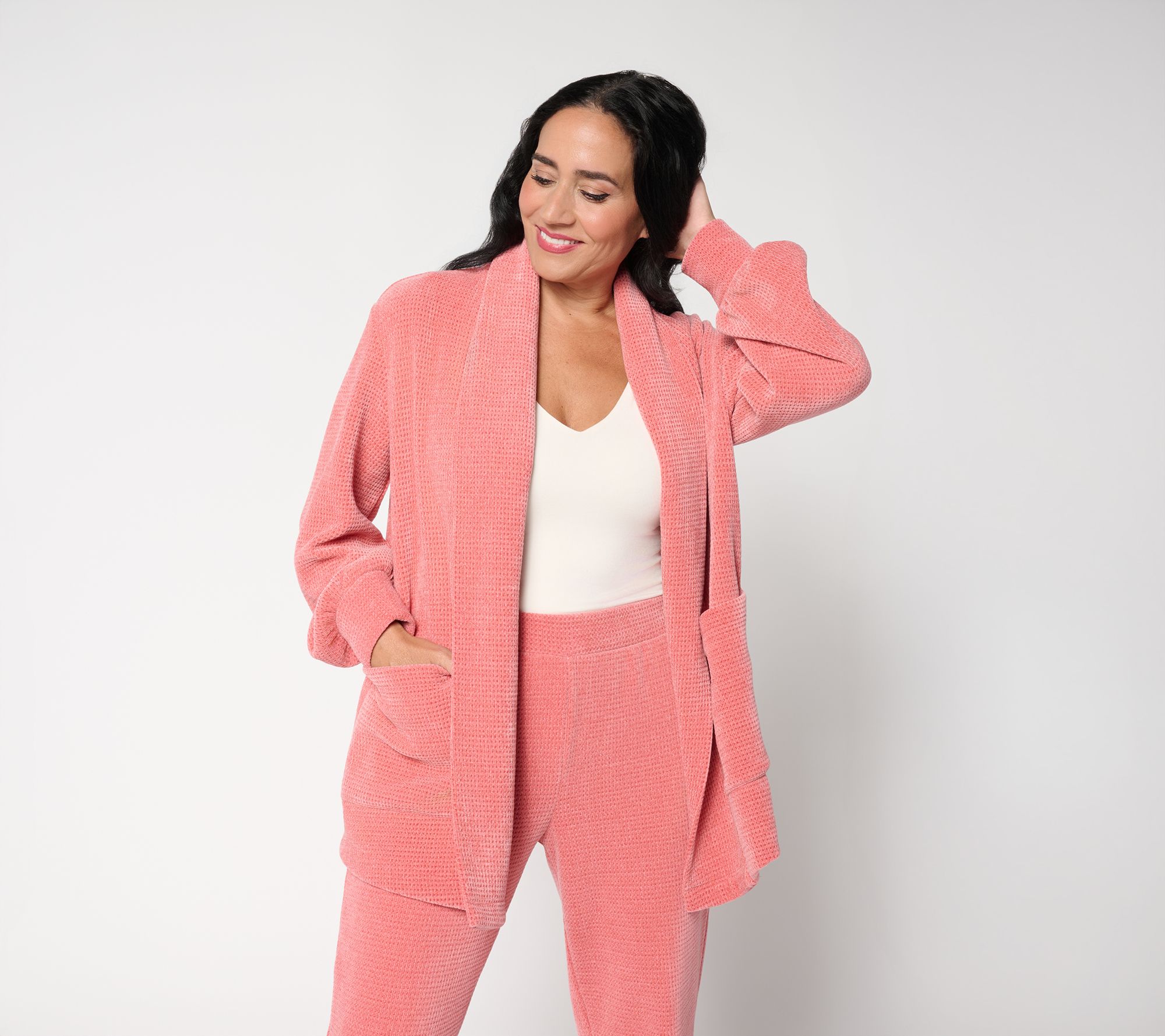 Modern Soul Chenille Waffle Knit Open Front Cardigan