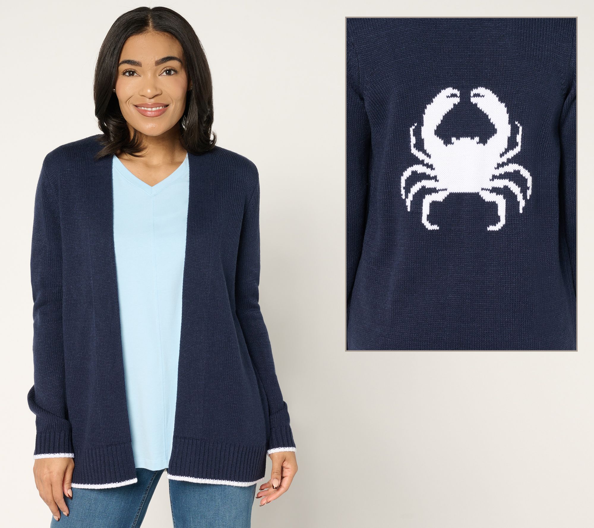 "As Is" Denim & Co. Intarsia Motif Open Front Long Sleeve Cardigan