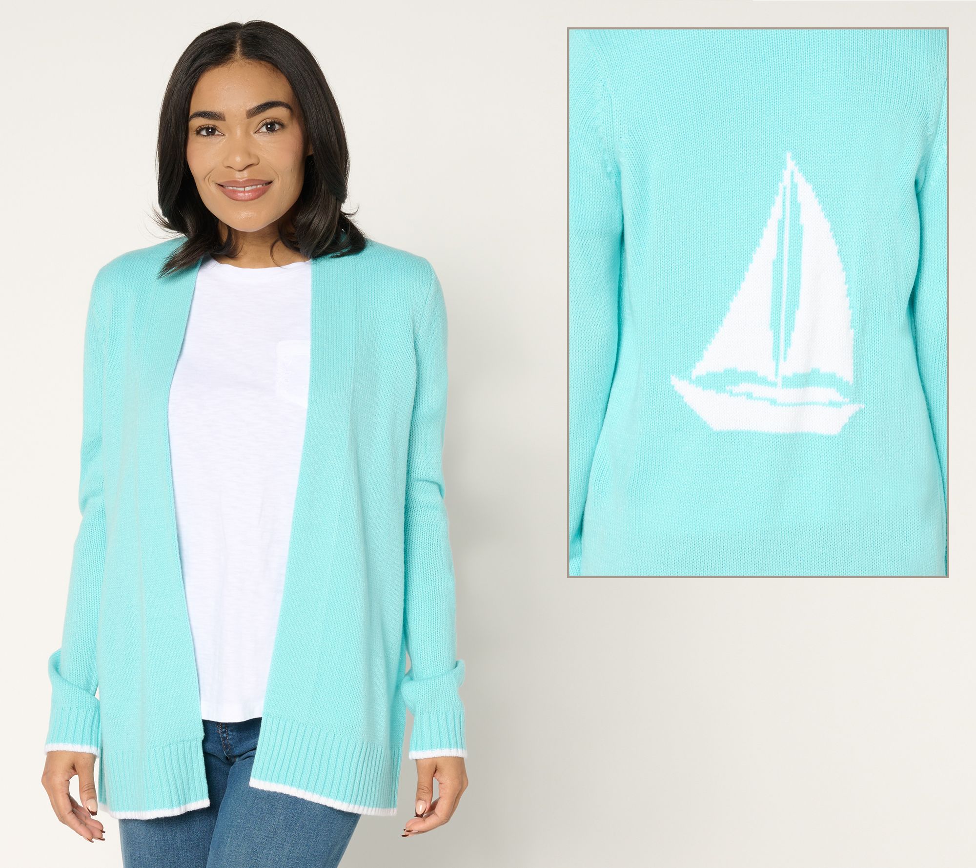 "As Is" Denim & Co. Intarsia Motif Open Front Long Sleeve Cardigan