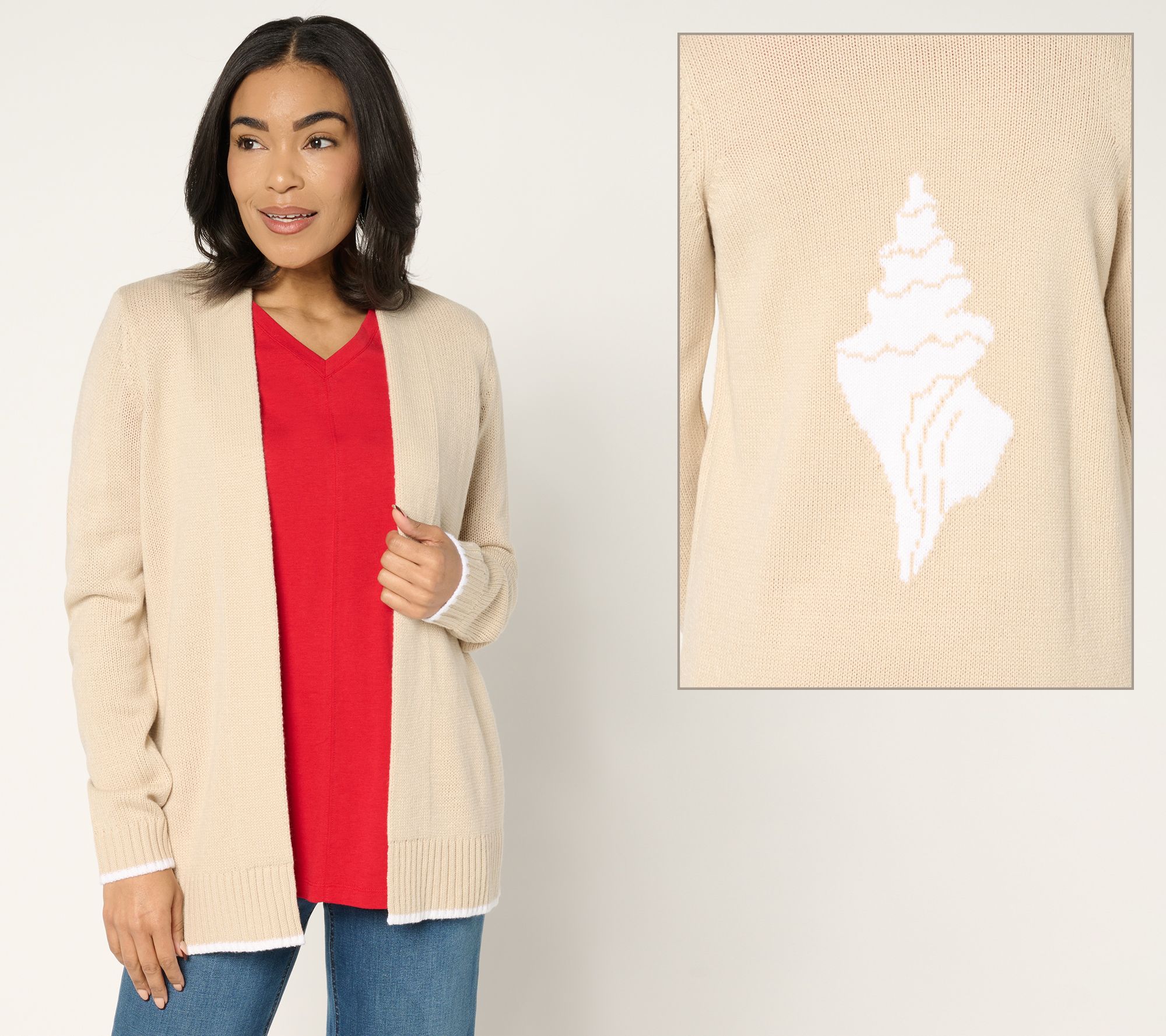 "As Is" Denim & Co. Intarsia Motif Open Front Long Sleeve Cardigan