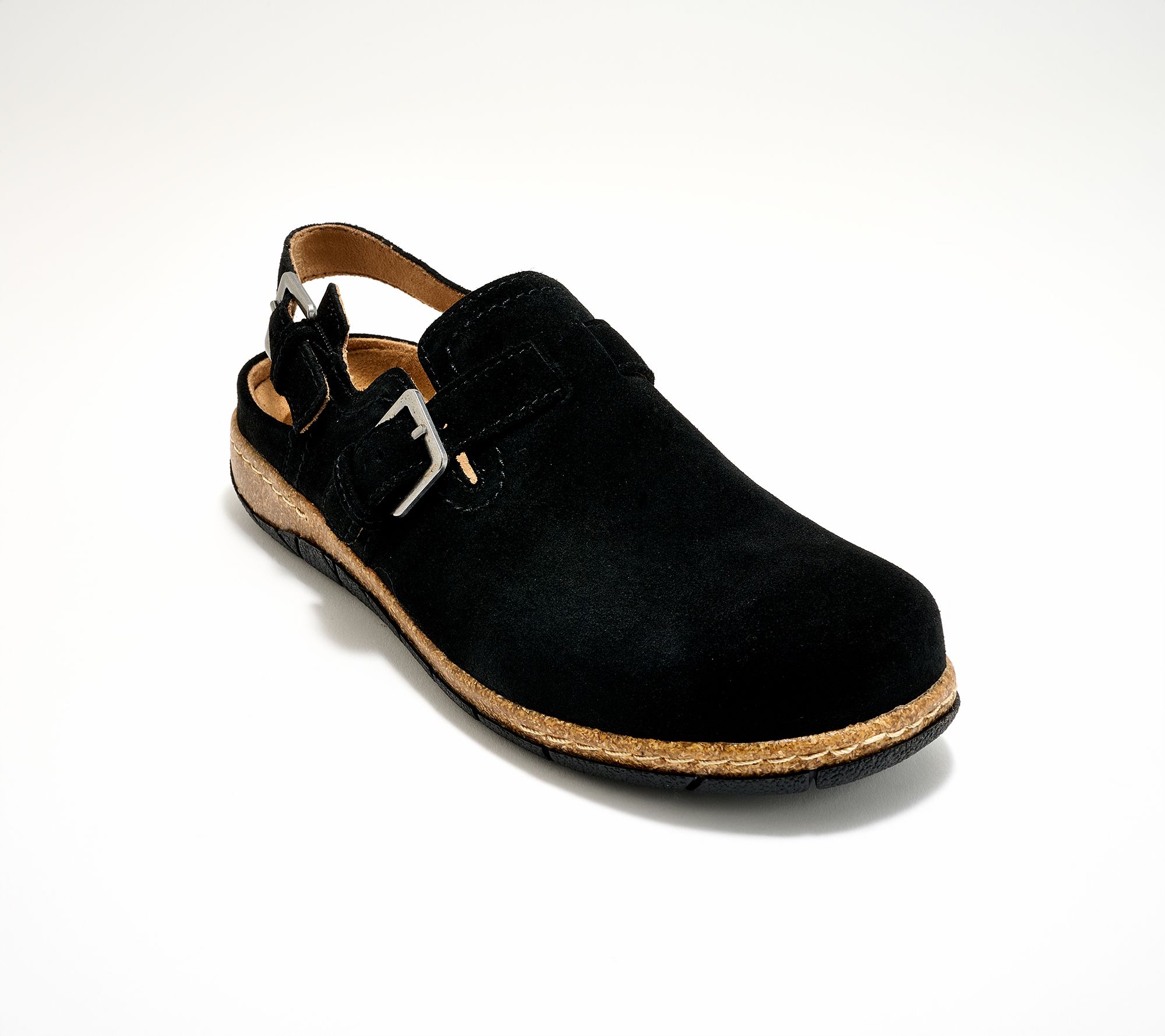 Earth Suede Clogs with Buckle Strap - Elmonte