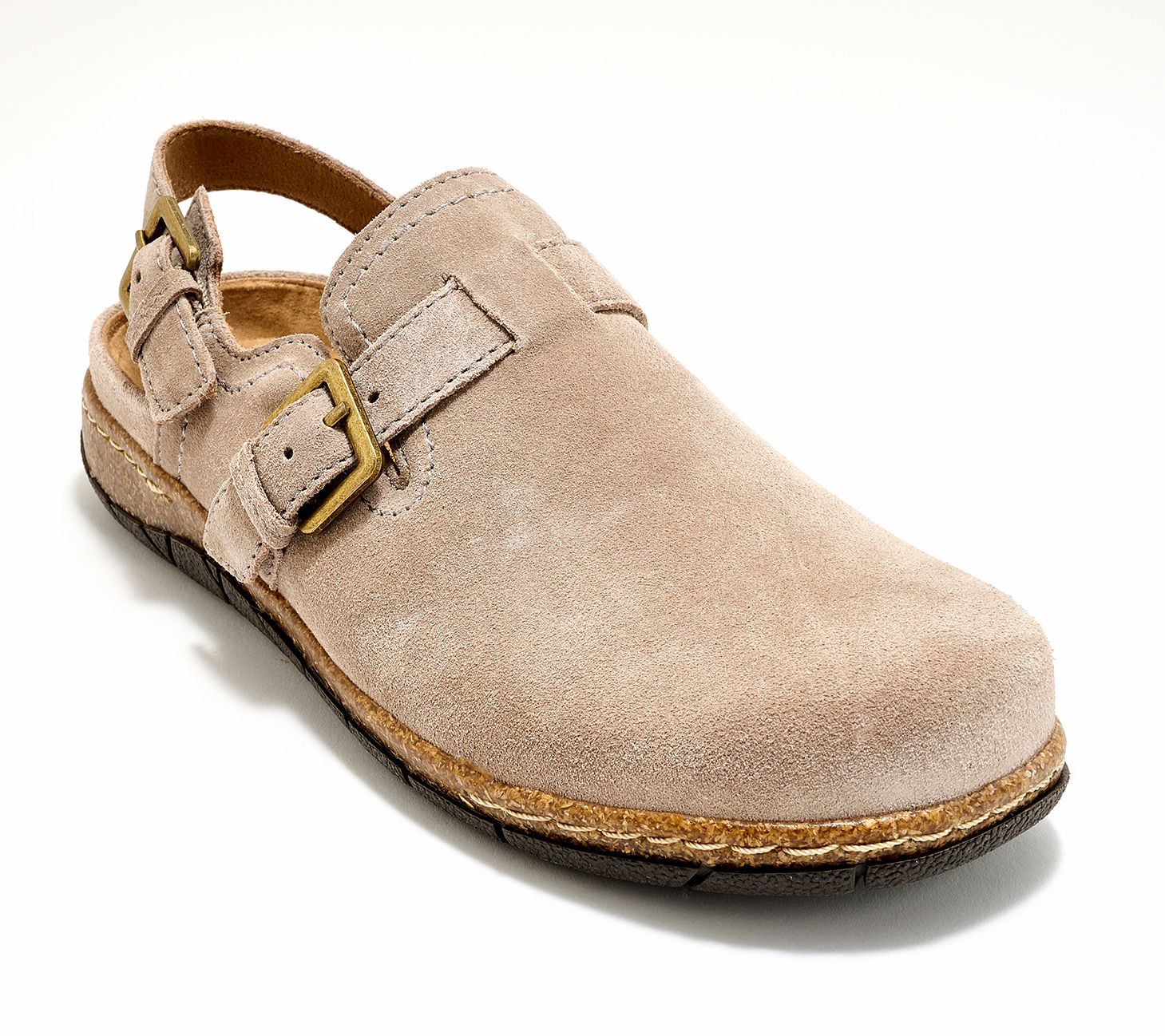 Earth Suede Clogs with Buckle Strap - Elmonte