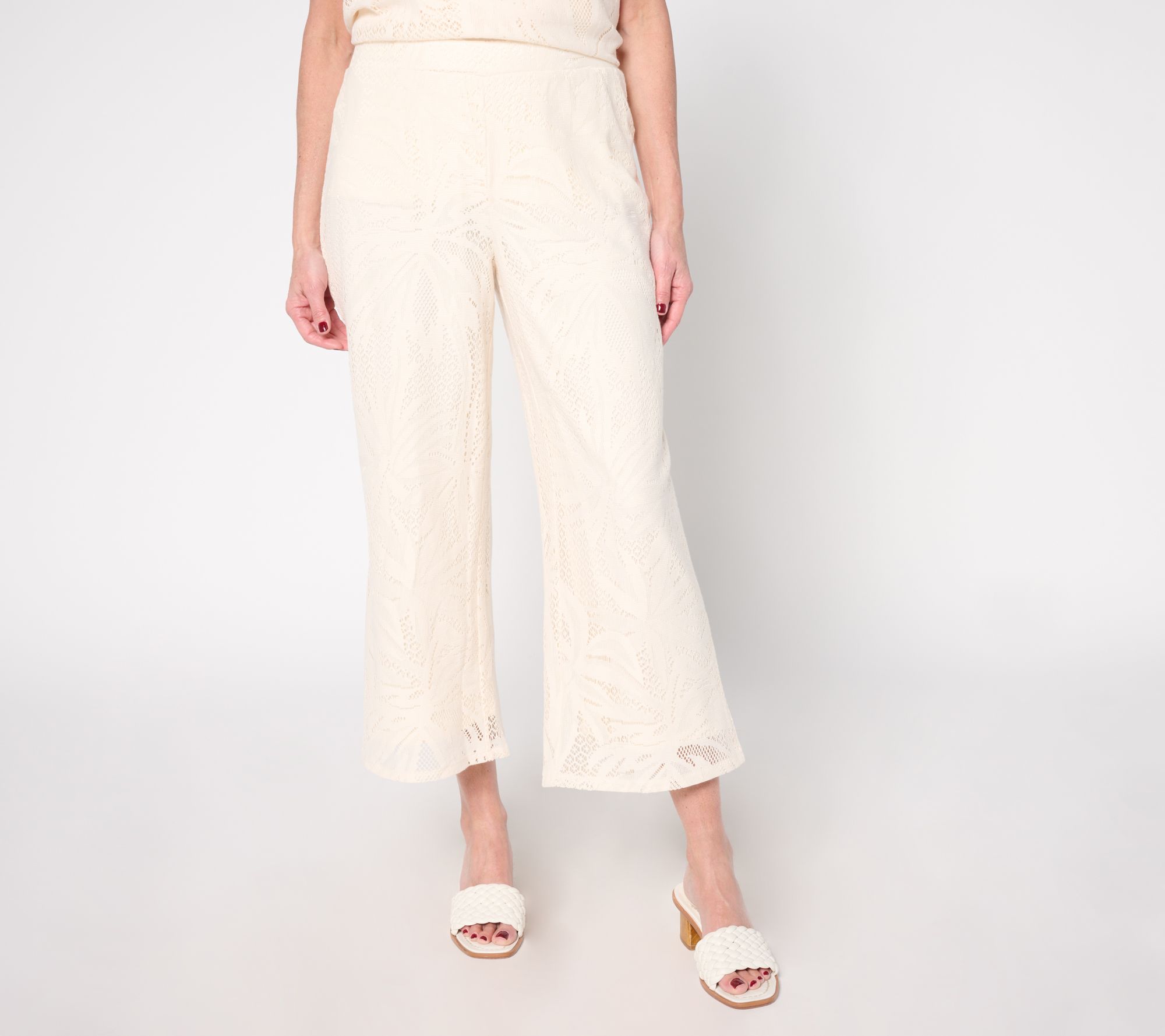 "As Is" Susan Graver Soleil Regular Lace Knit Wide Leg Crop Pants