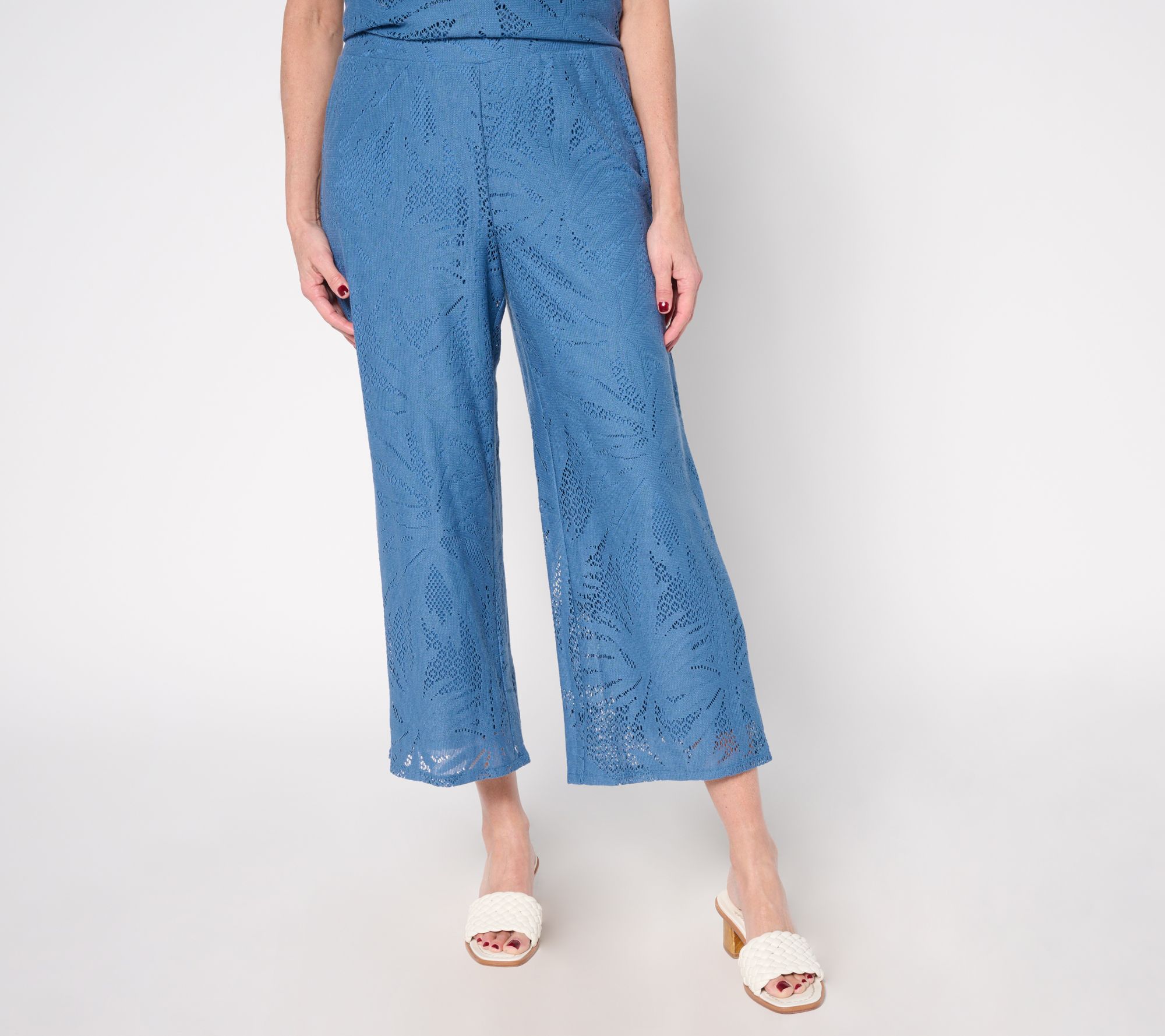 "As Is" Susan Graver Soleil Regular Lace Knit Wide Leg Crop Pants