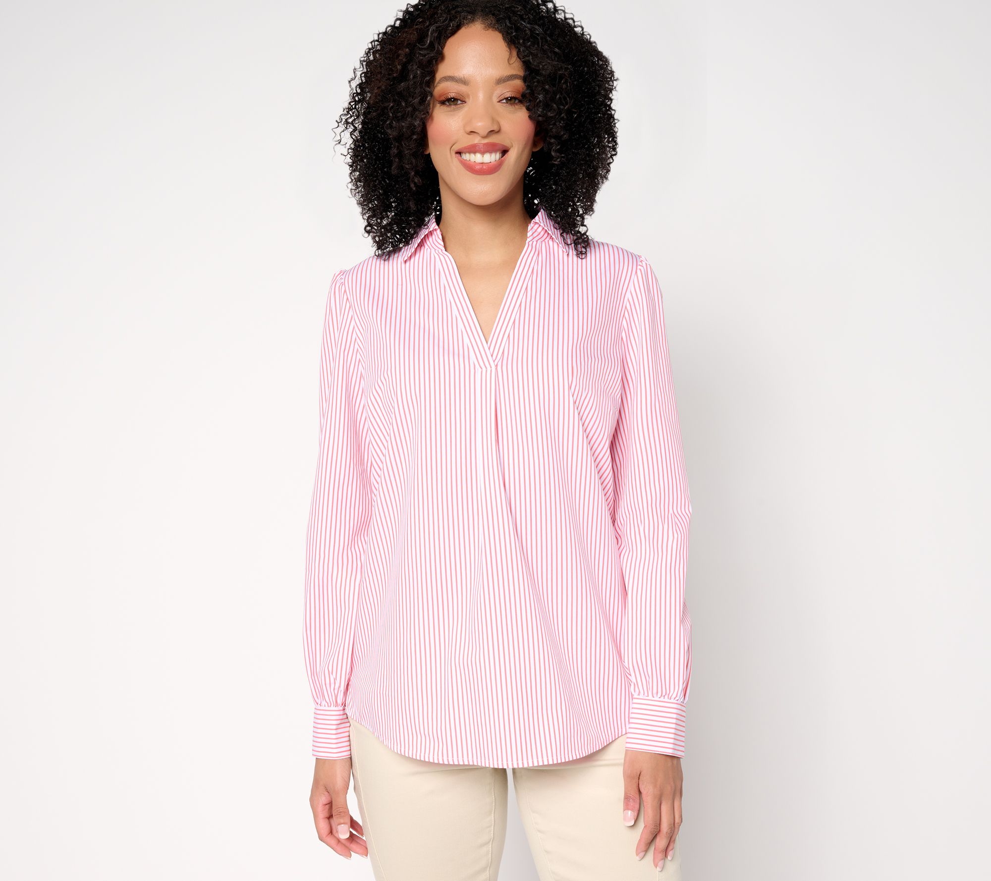 "As Is" Belle by Kim Gravel Nantucket Mini Stripe Popover Blouse