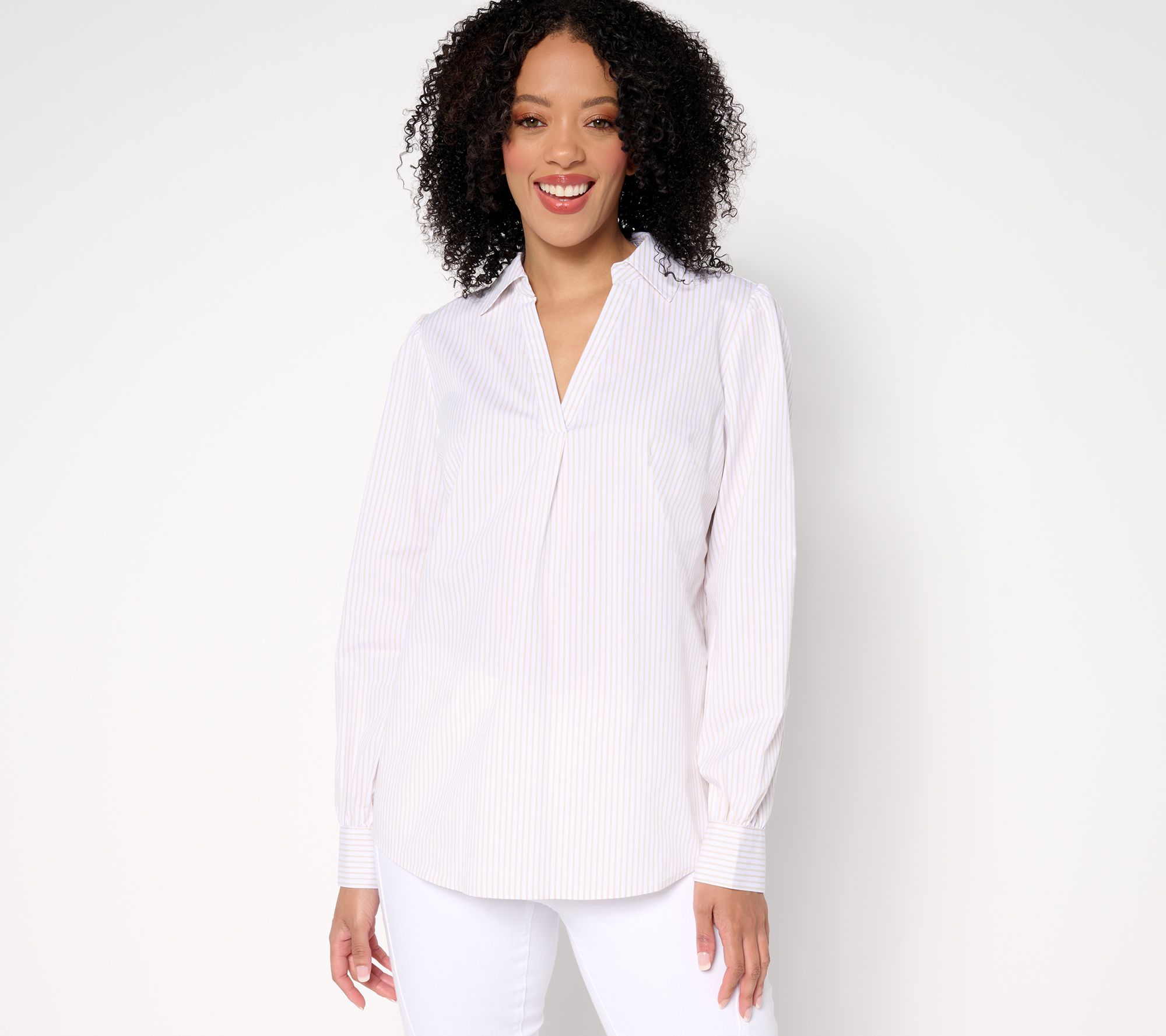 "As Is" Belle by Kim Gravel Nantucket Mini Stripe Popover Blouse