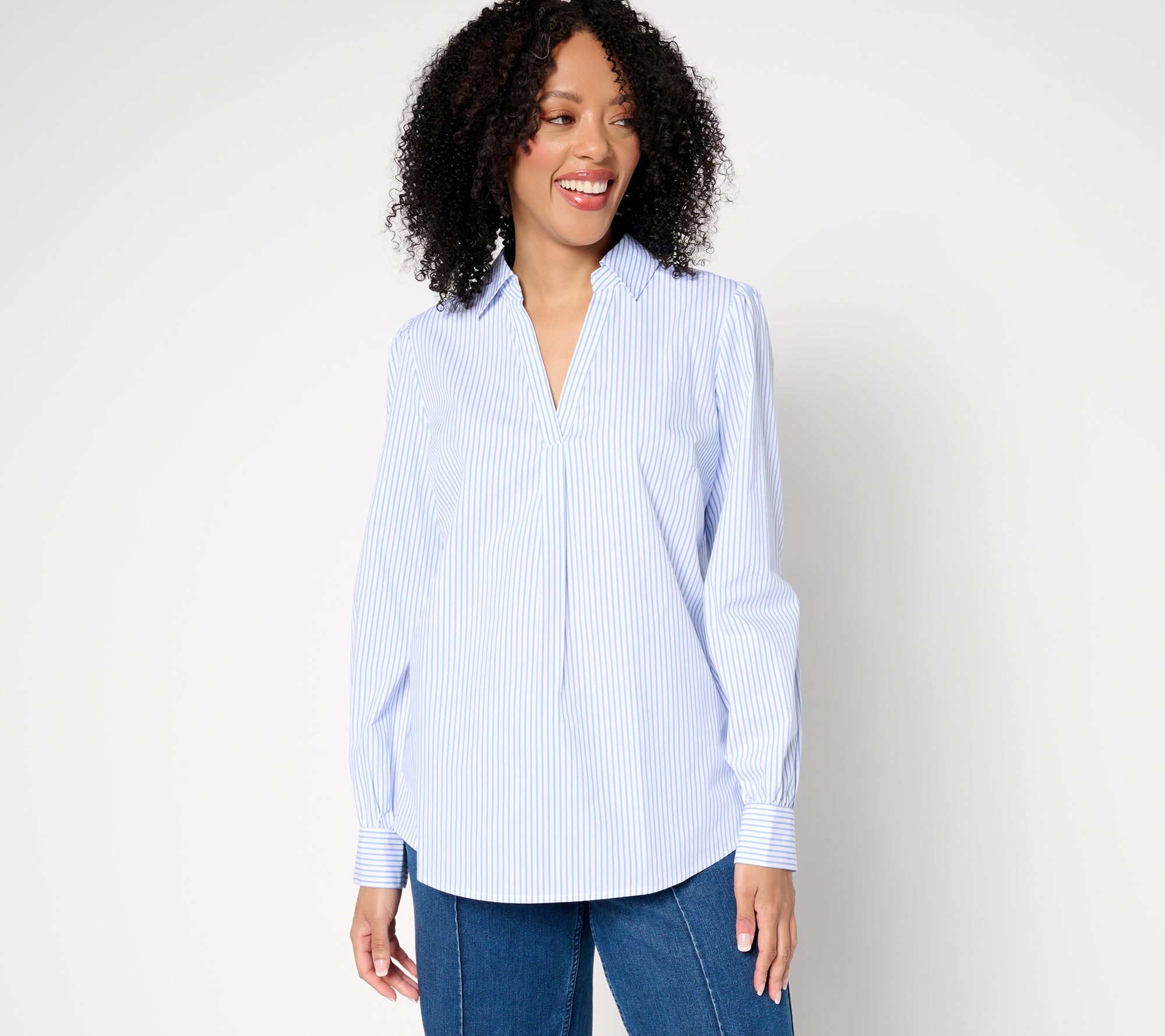 "As Is" Belle by Kim Gravel Nantucket Mini Stripe Popover Blouse