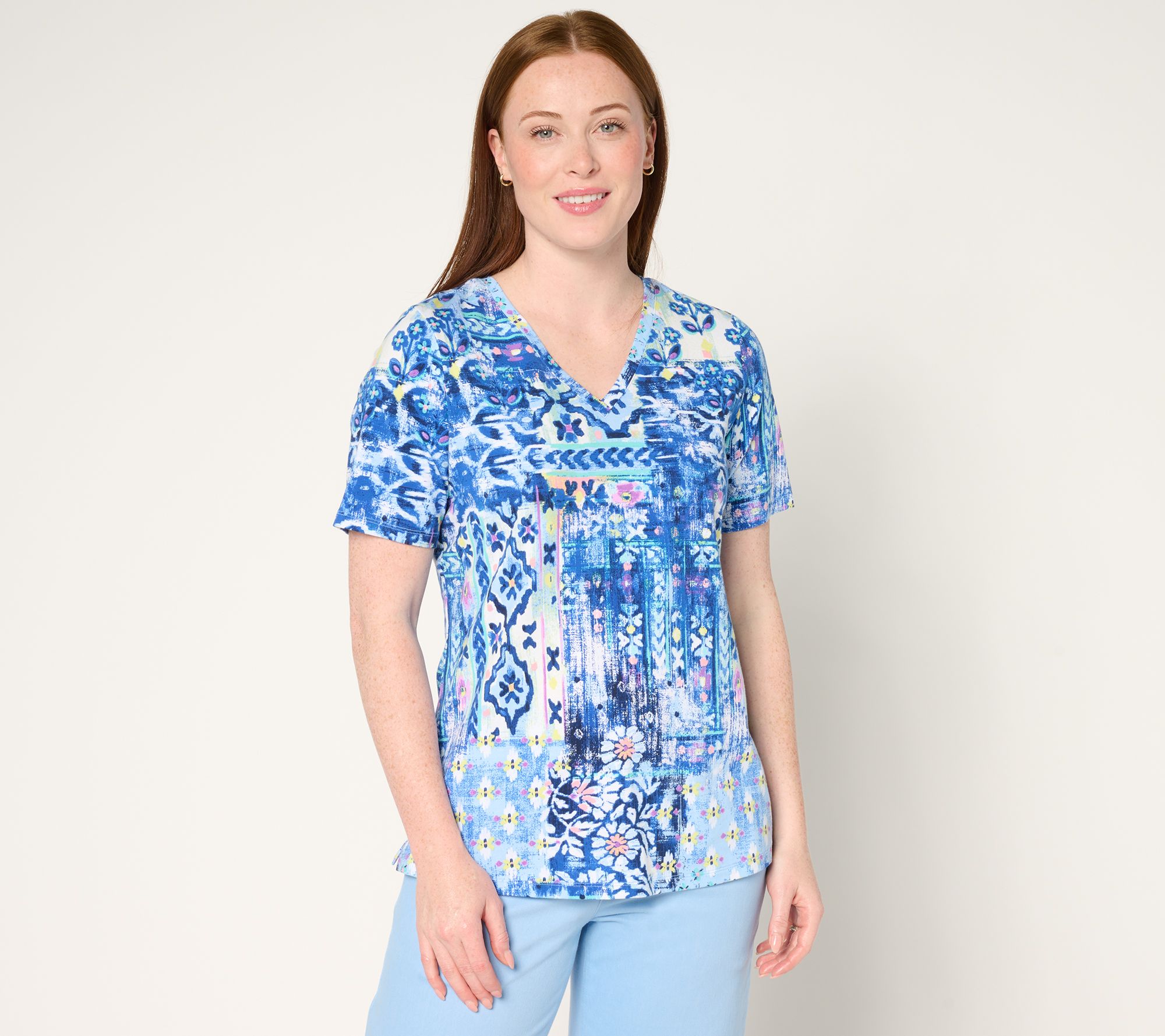 "As Is" Denim & Co. Beach Jersey Short Sleeve V-Neck Top