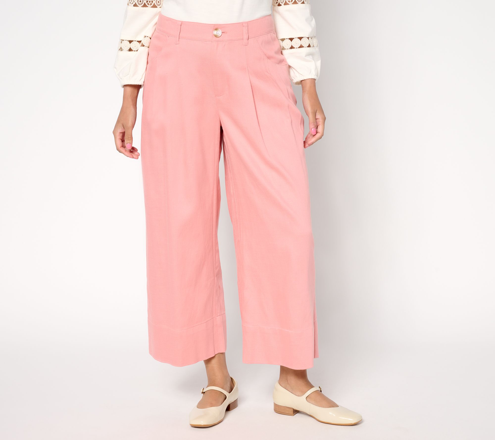 "As Is" Me by Jennie Garth Regular Cara Twill Cropped Wide Leg Pants