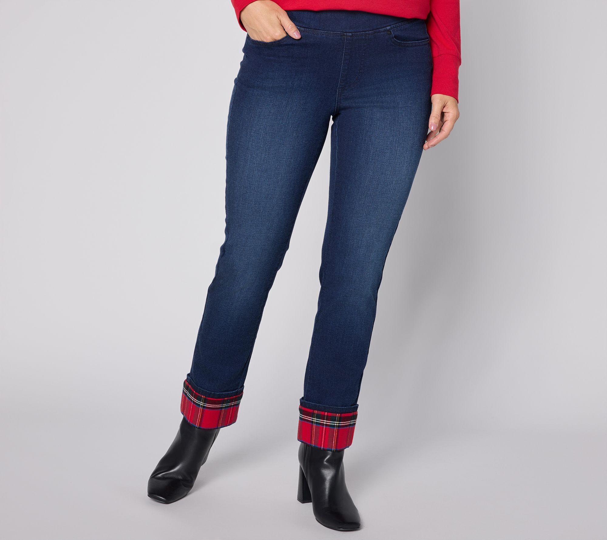 Belle by Kim Gravel Petite TripleLuxe Denim Tartan Cuff Jean