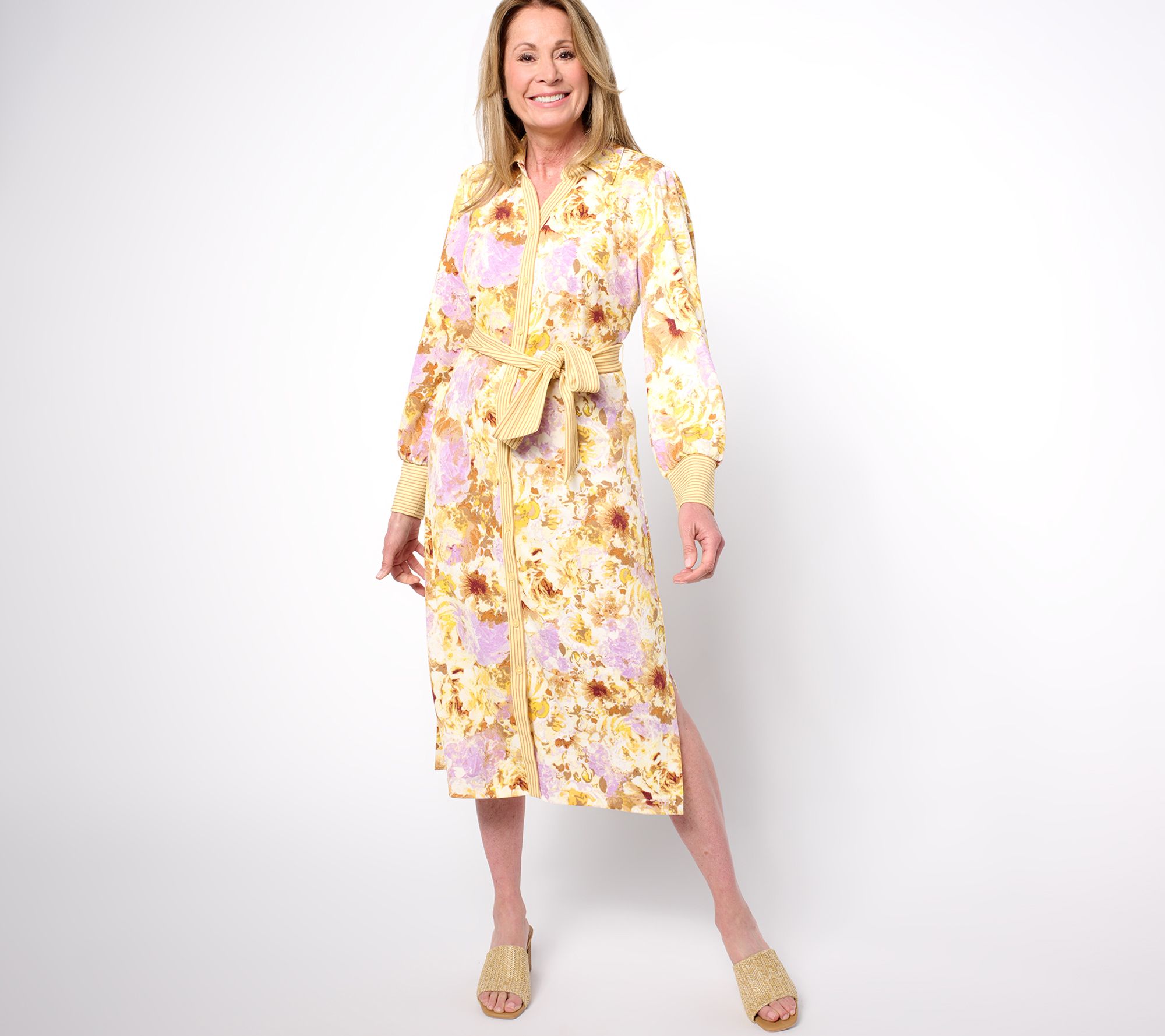 "As Is" Isaac Mizrahi Live! Pet Pebblette Long Sleeve Midi Dress