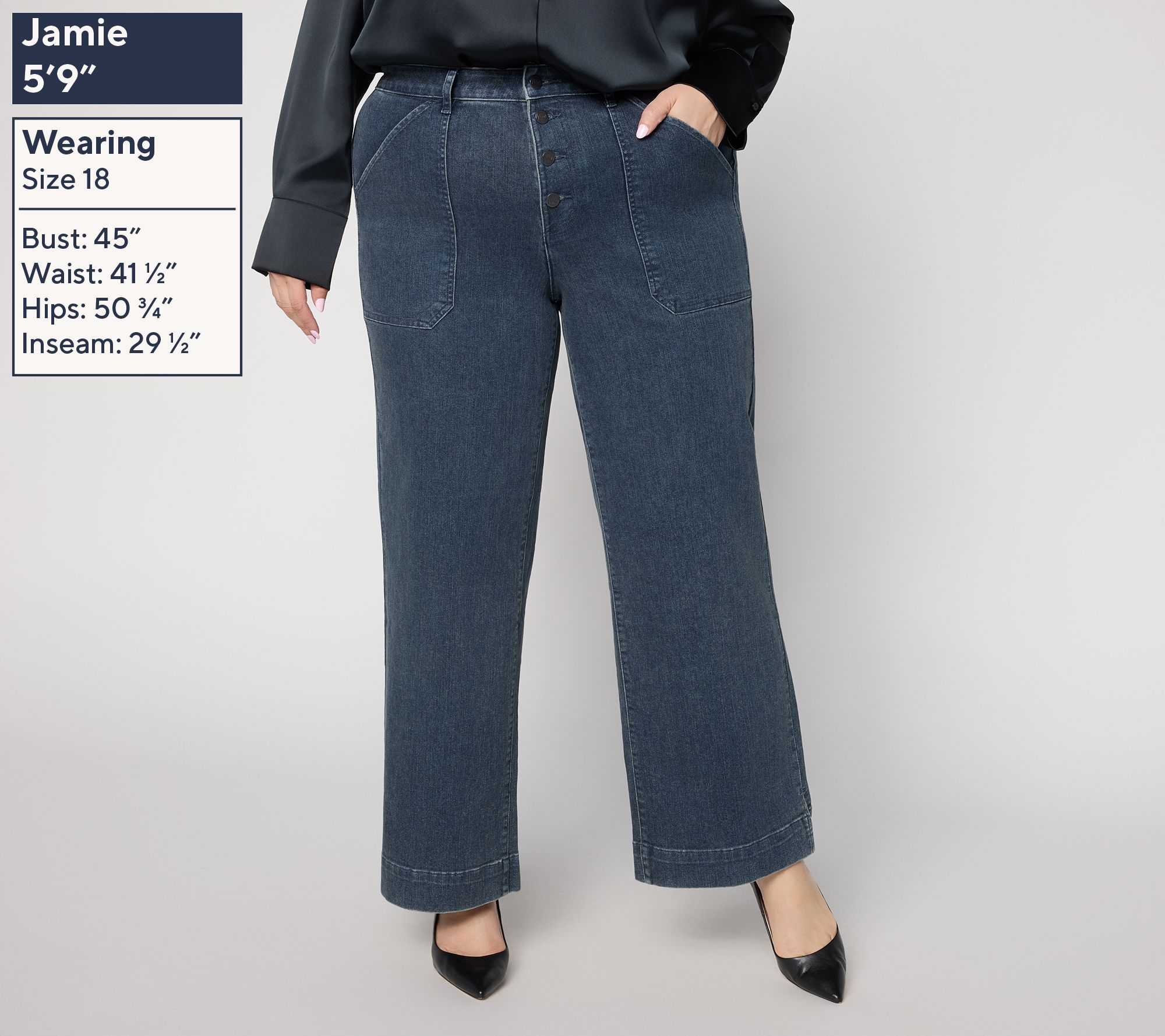 me by Jennie Garth Regular Roxie Button Fly Wide Leg Jeans - QVC.com