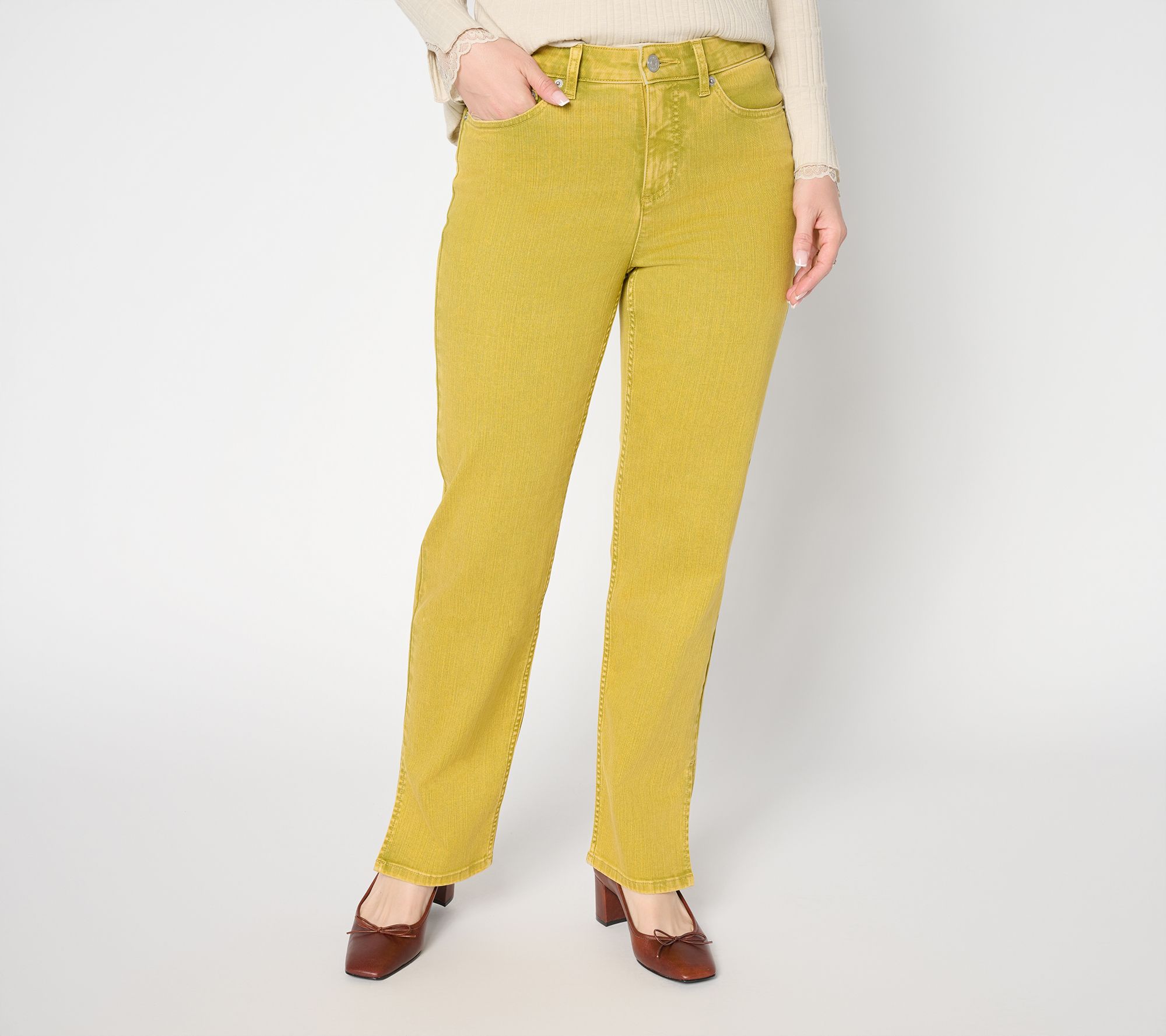 LOGO by Lori Goldstein Regular Full Length Straight Leg Split Jeans