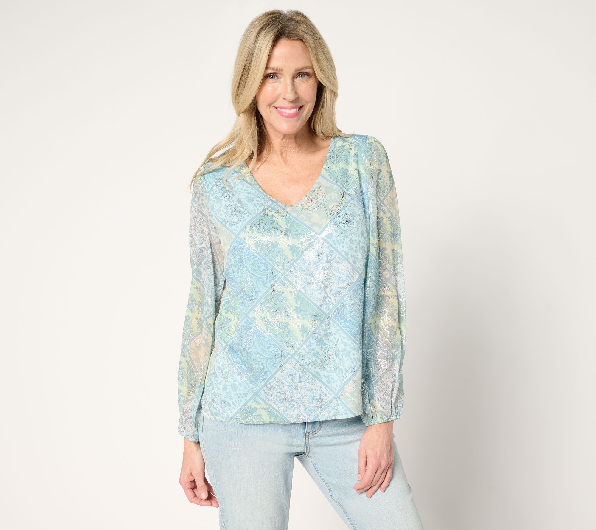 "As Is" Studio Park x Rosina Grosso Foil Printed Chiffon Blouse