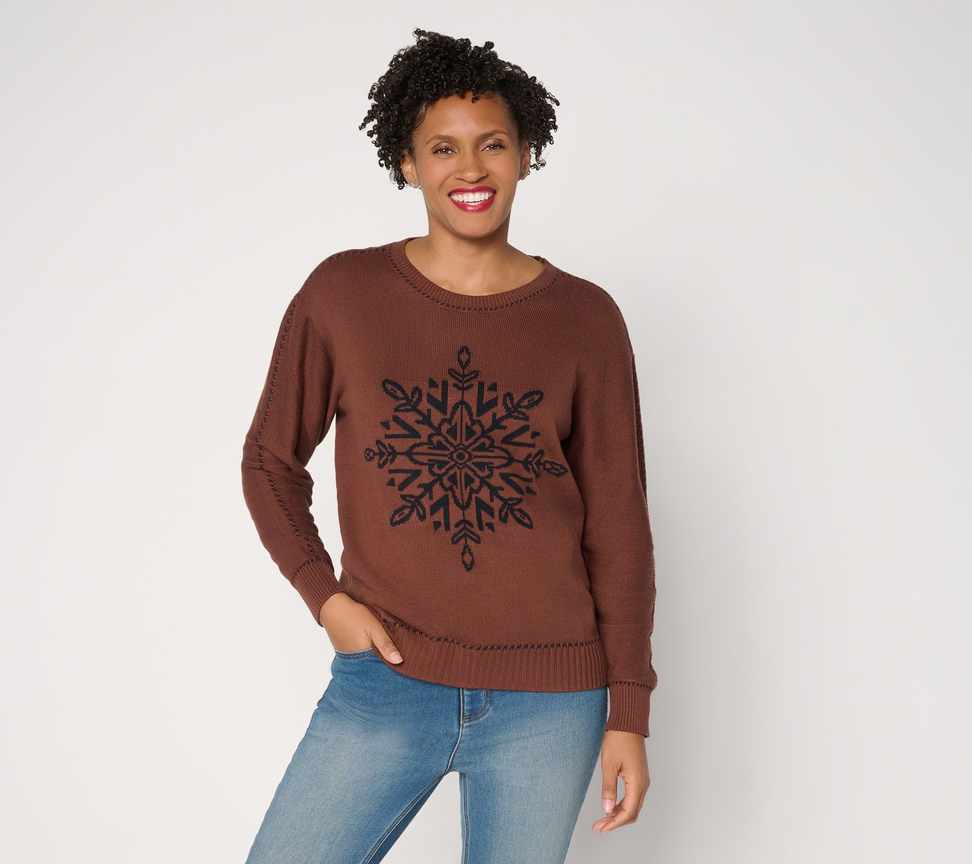 Joan Rivers Snowflake Sweater with Birdseye Stitching