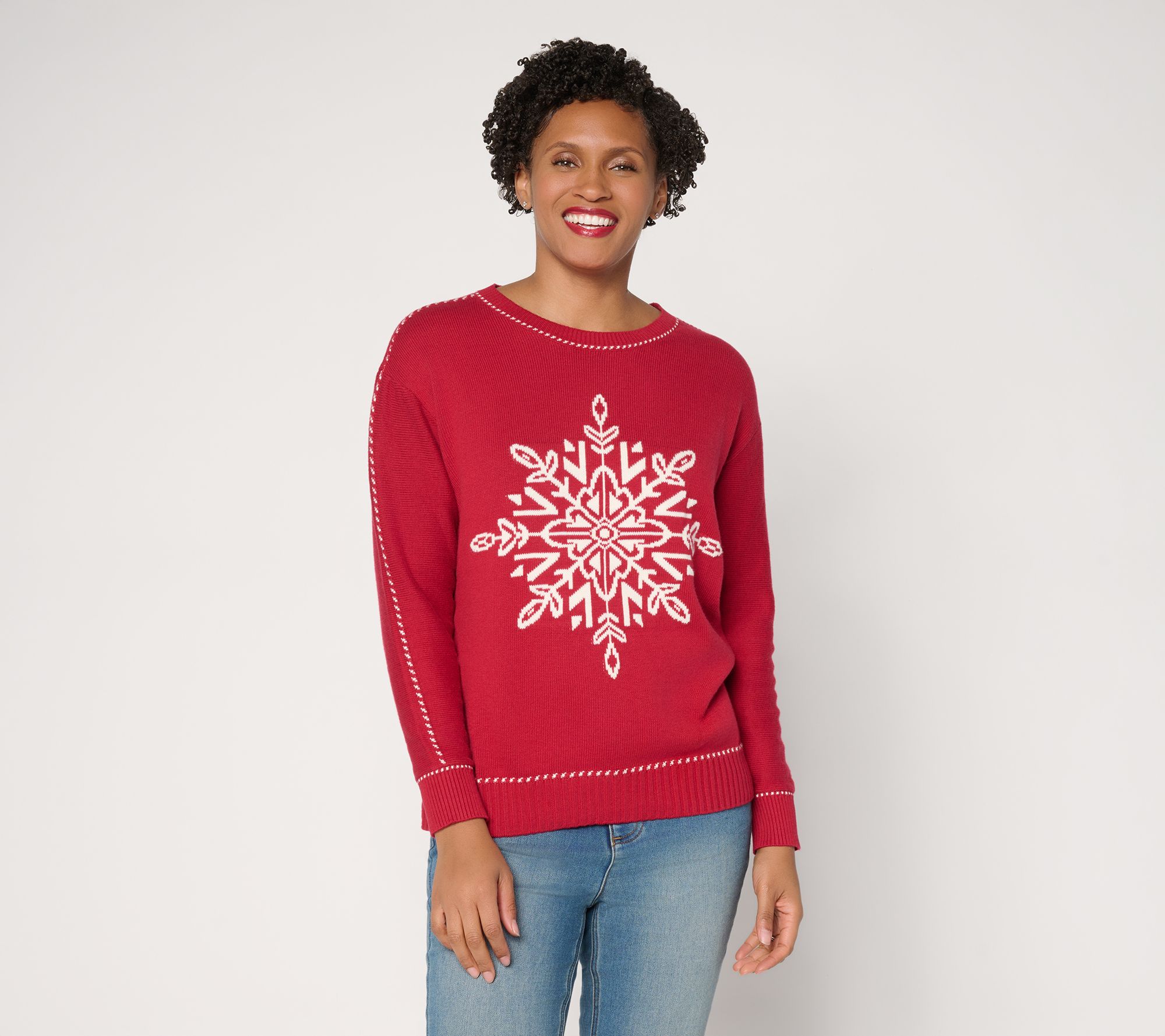 Joan Rivers Snowflake Sweater with Birdseye Stitching