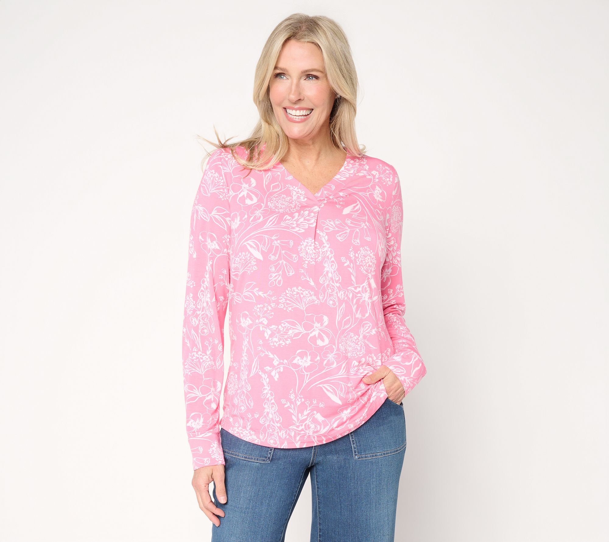 Belle by Kim Gravel Rayon Spandex Imagined Garden V-Neck Top