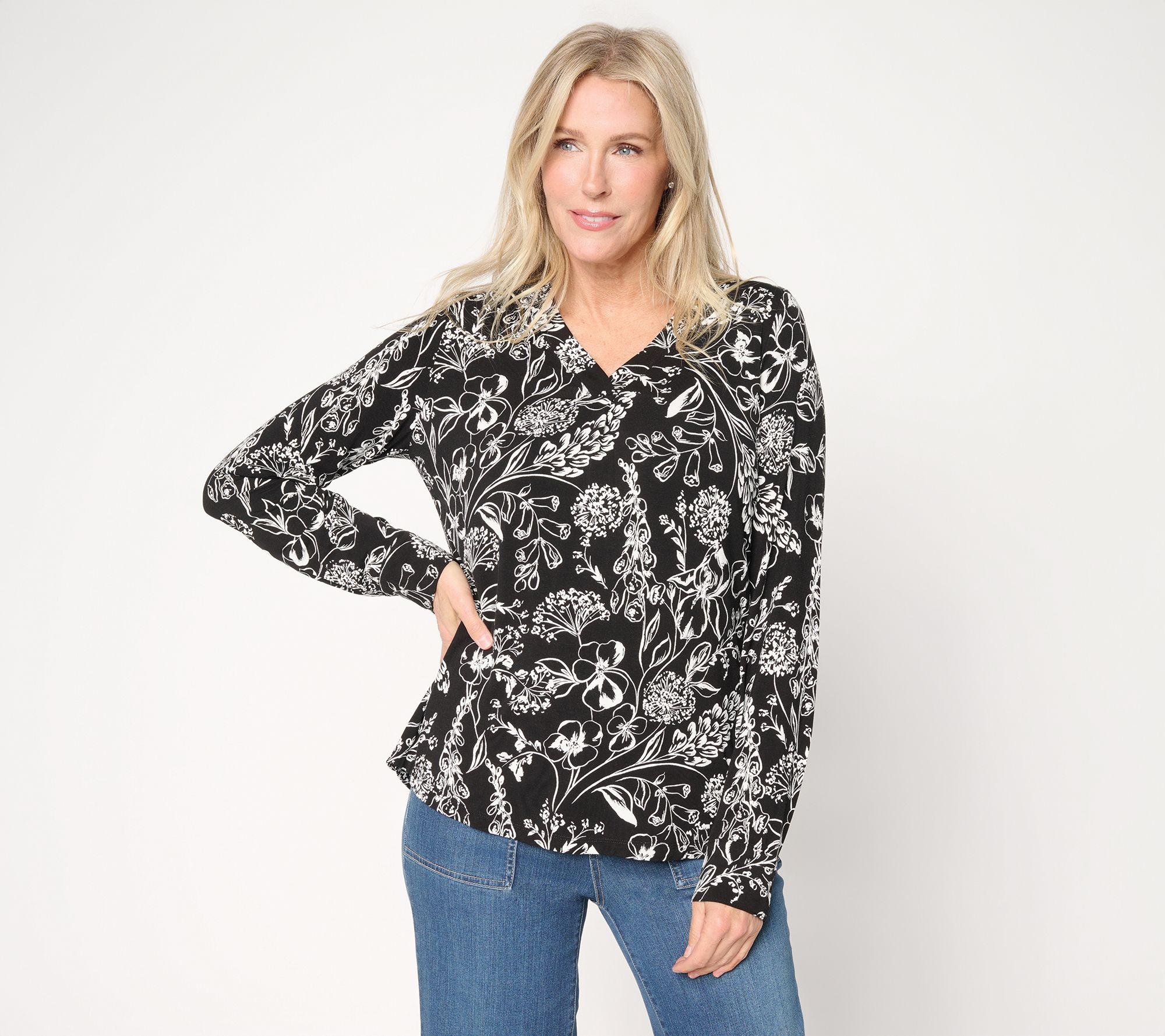 Belle by Kim Gravel Rayon Spandex Imagined Garden V-Neck Top