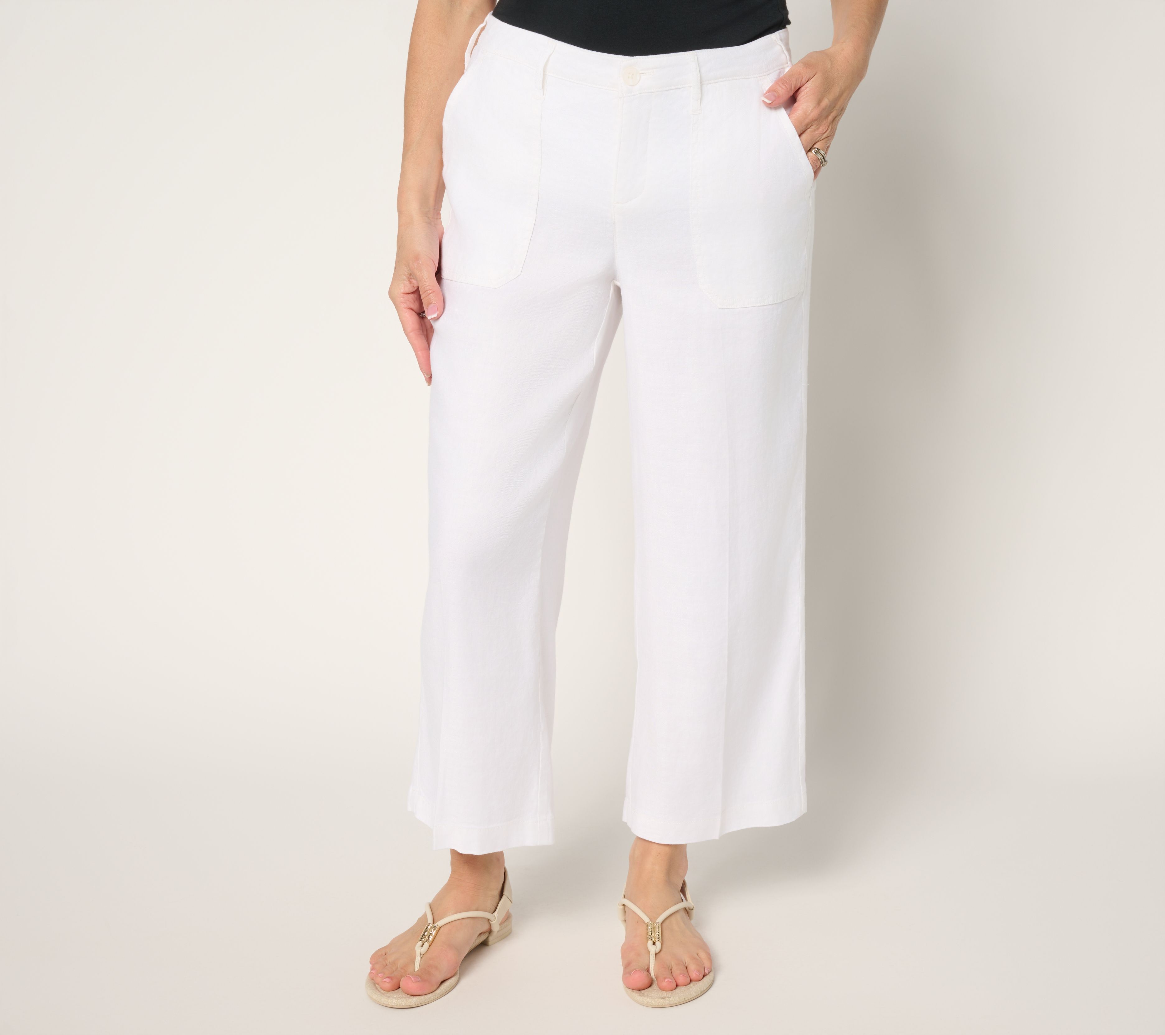 "As Is" NYDJ Stretch Linen Wide Leg Cropped Cargo Pants