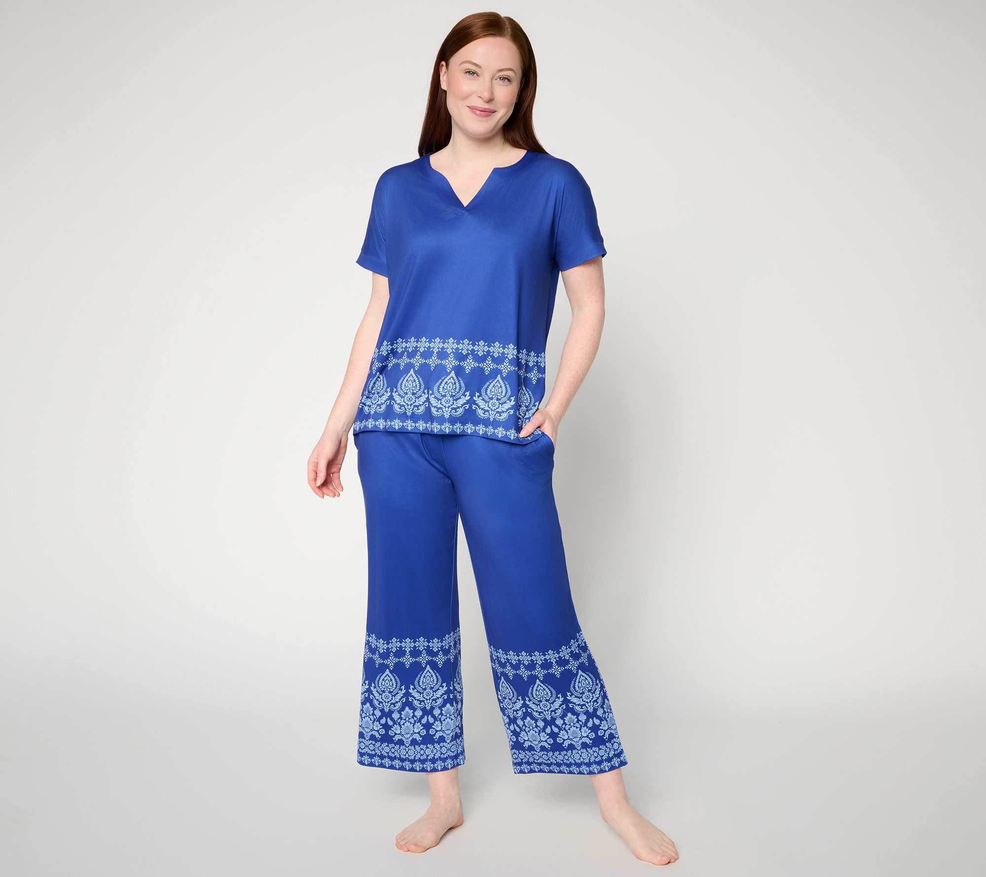 MUK LUKS Cloud Knit Relaxed Tee with Cropped Pant Lounge Set