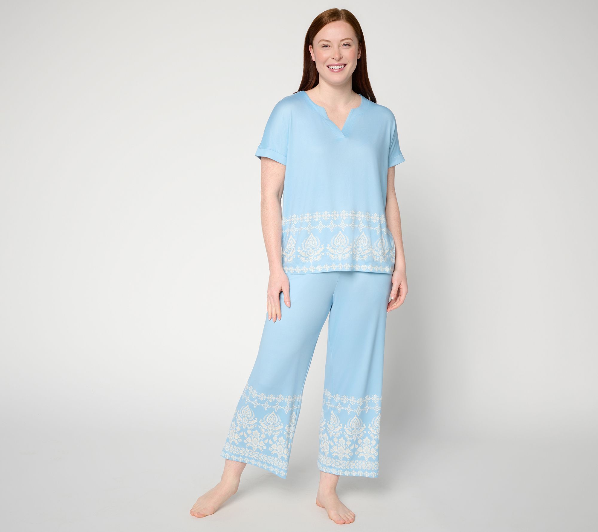 MUK LUKS Cloud Knit Relaxed Tee with Cropped Pant Lounge Set