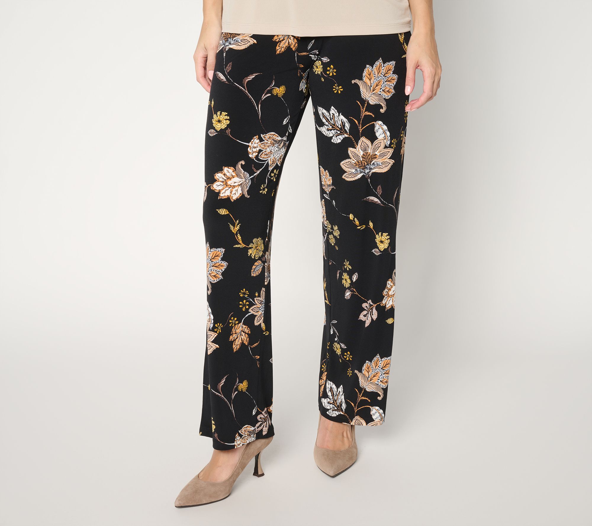 Susan Graver Petite Printed Liquid Knit Wide-Leg Pull-On Pant